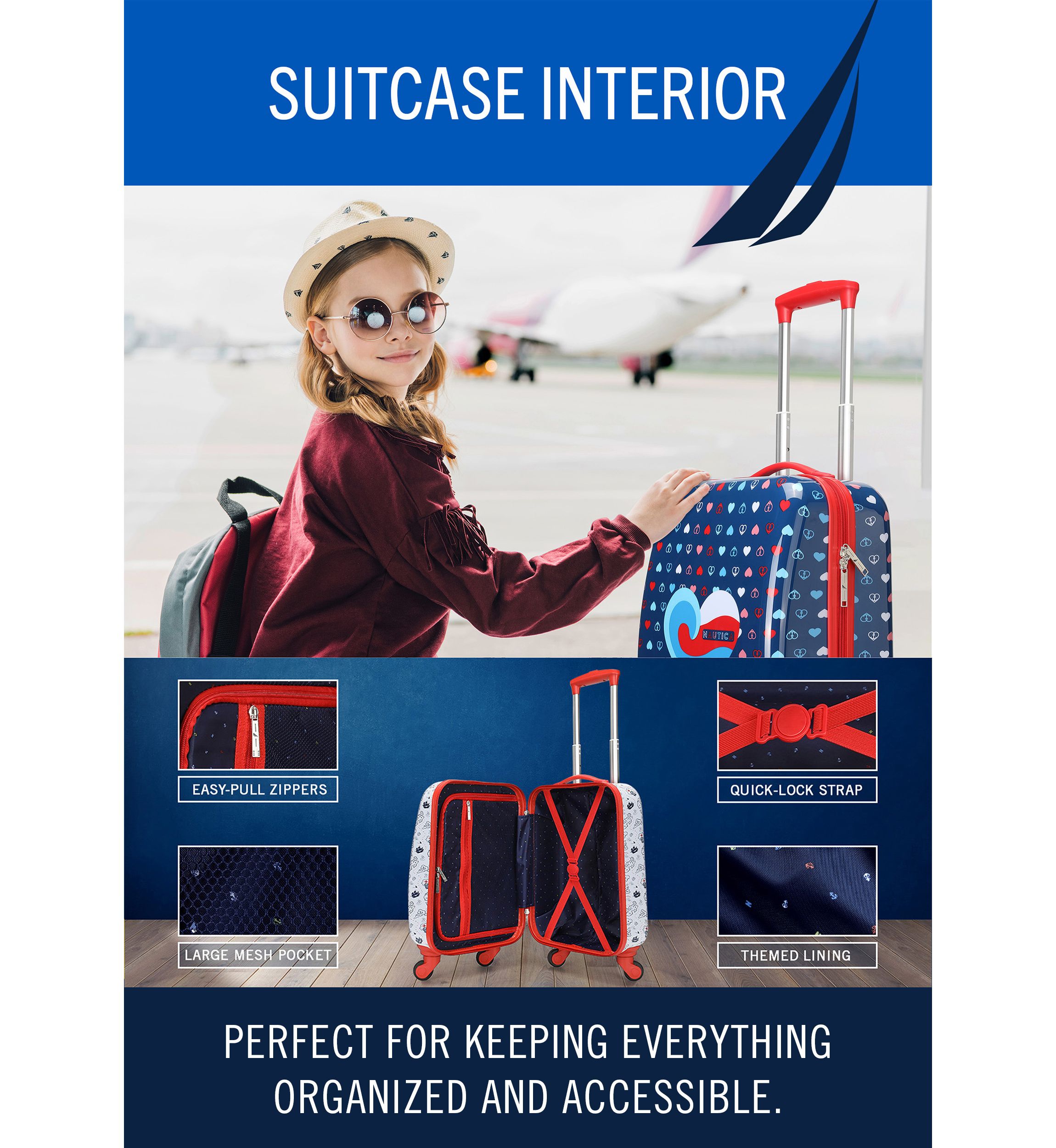 Nautica Kids 18" Back to School Carry-on 5-Piece Luggage Set | Nautica Peace