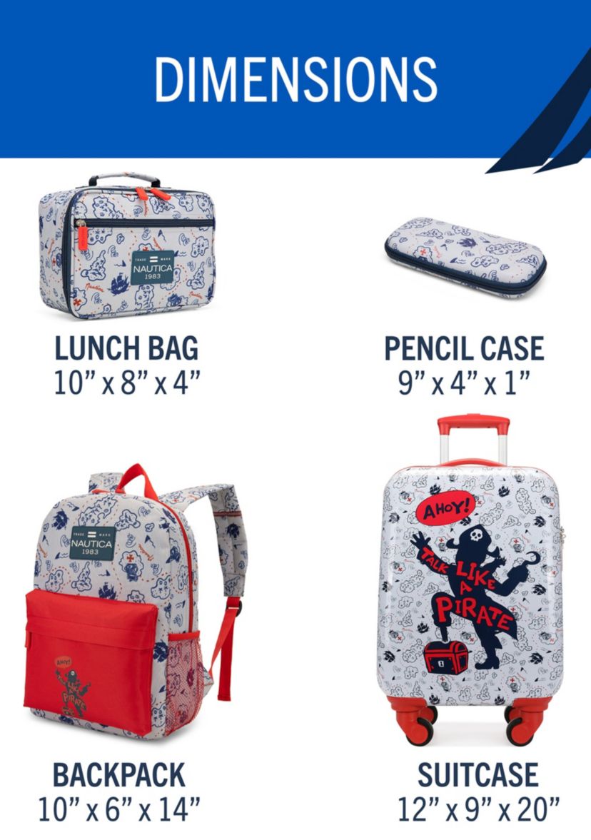 Nautica Kids 18" Back to School Carry-on 5-Piece Luggage Set | Pirate Ahoy
