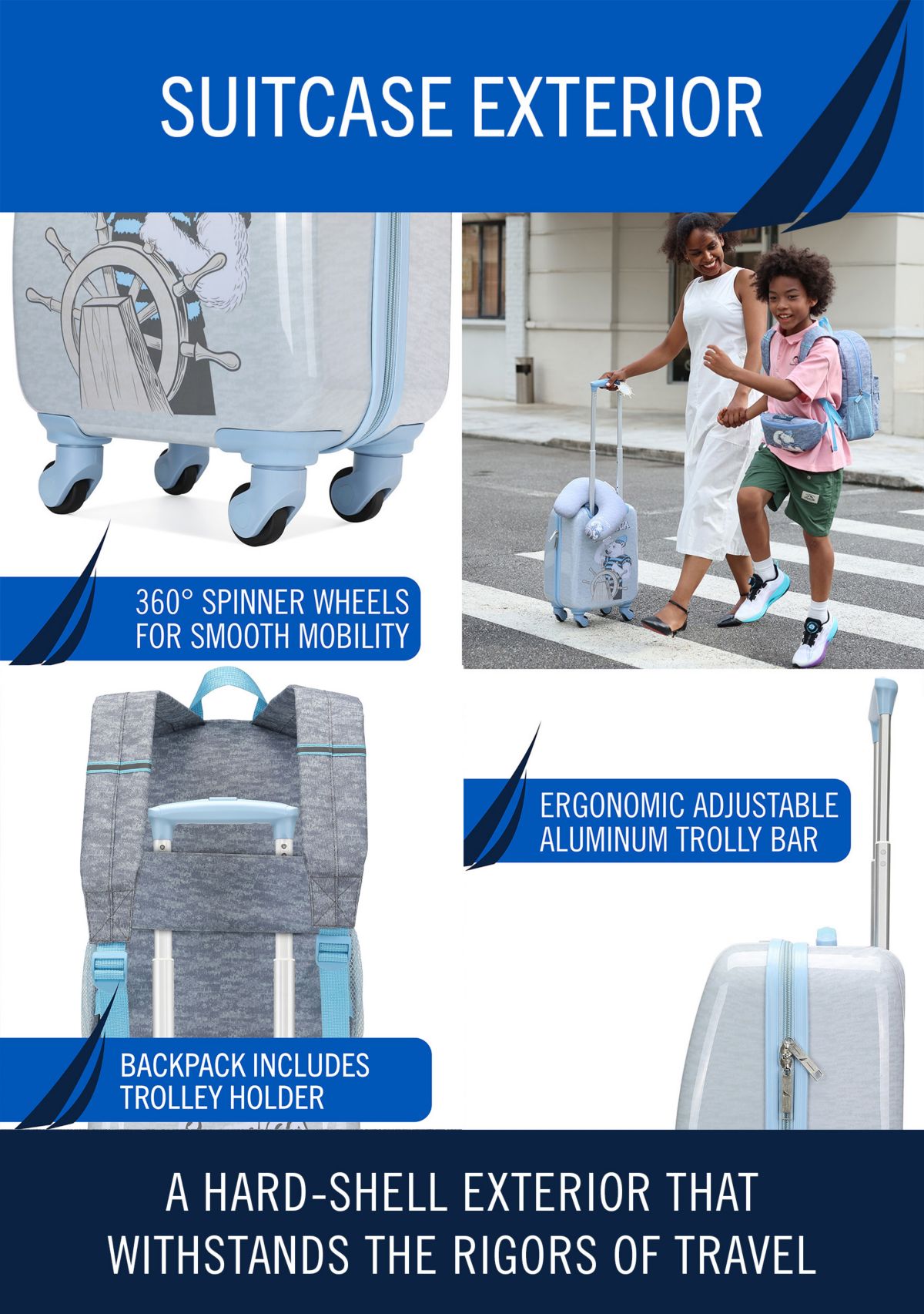 Nautica Kids 18" Airline Approved Carry-on 5-Piece Luggage Set | Polar Voyage