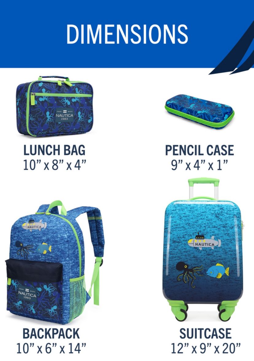 Nautica Kids 18" Back to School Carry-on 5-Piece Luggage Set | Submarine Journey