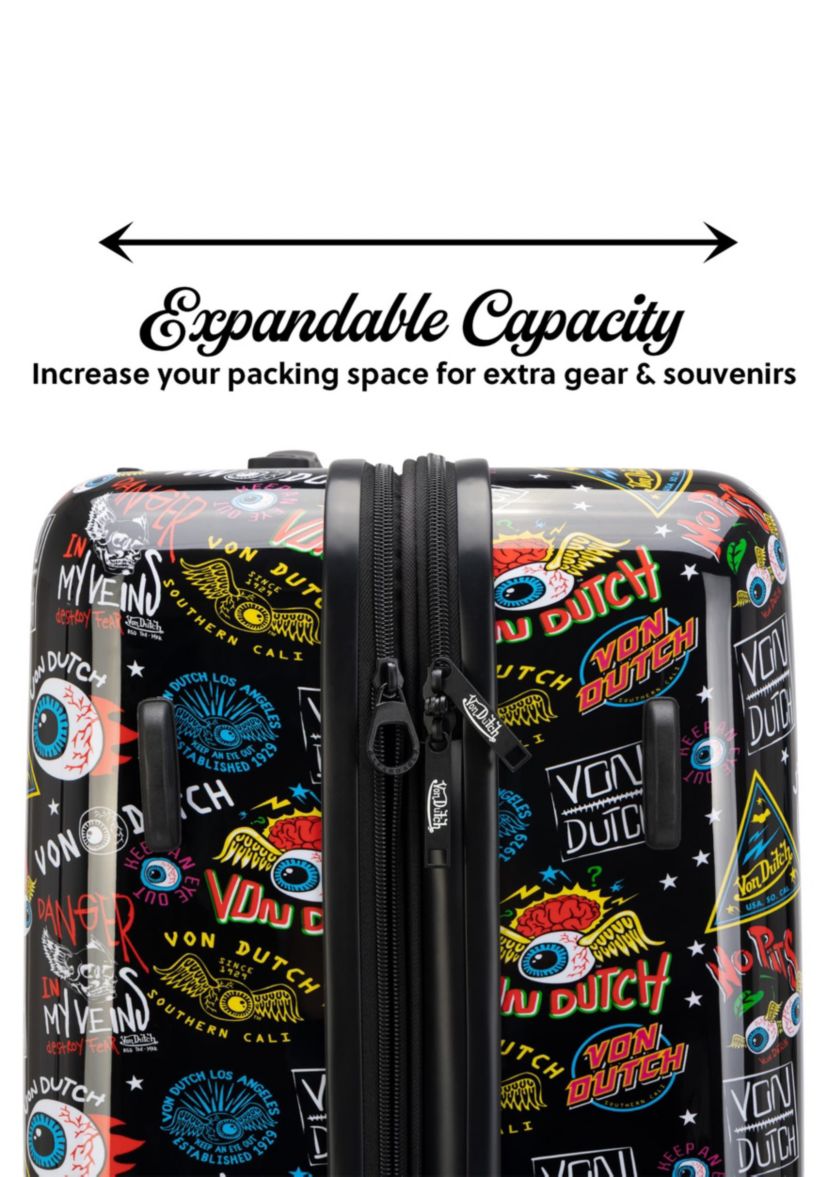 Von Dutch Jax Black 3-Piece Expandable Hardside Spinner Luggage