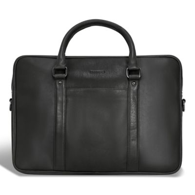 CHAMPS Onyx Leather Slim Briefcase, Black