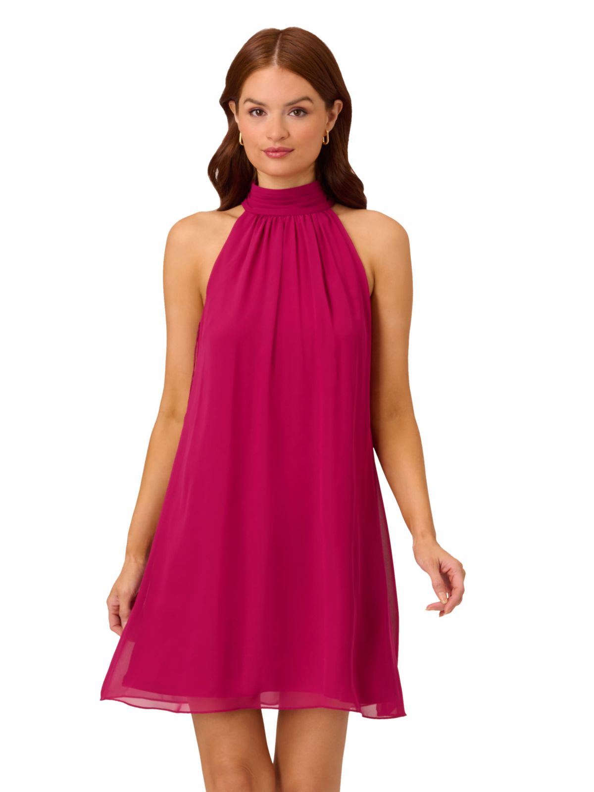 MOCKNECK CHIFFON JERSEY DRESS
