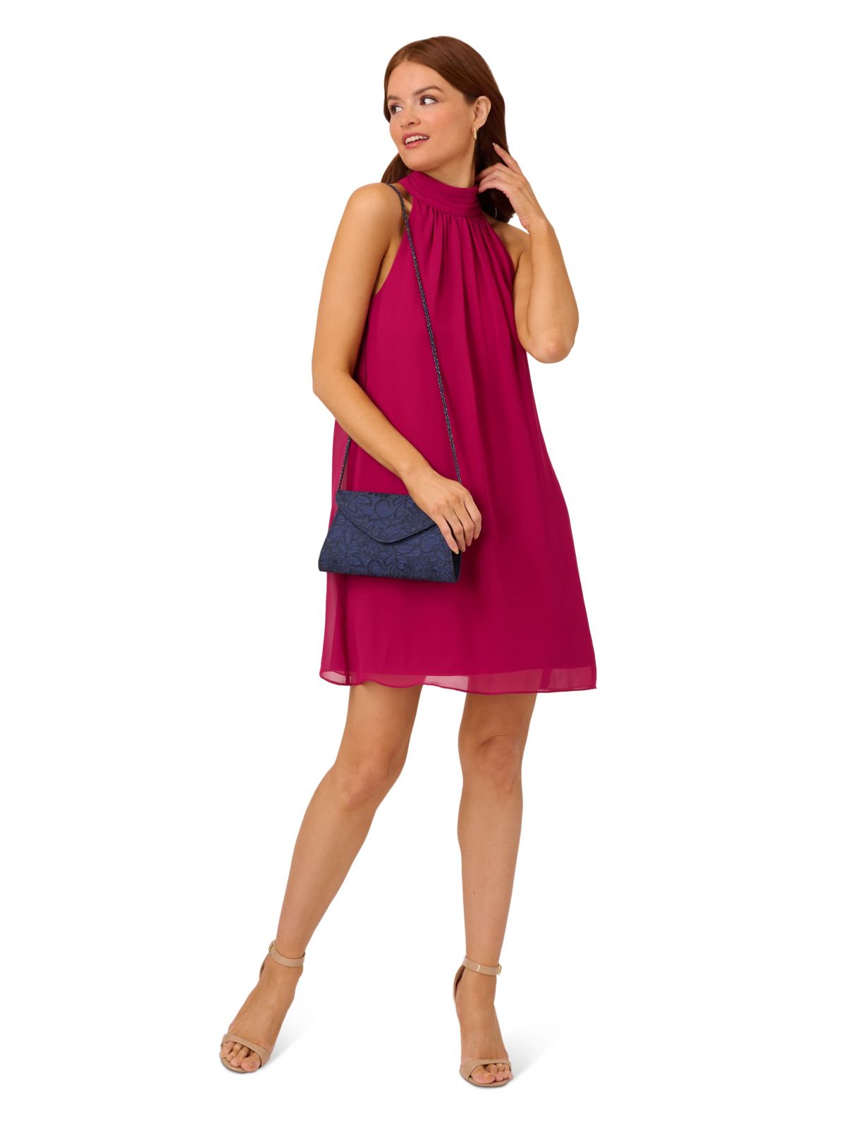 MOCKNECK CHIFFON JERSEY DRESS