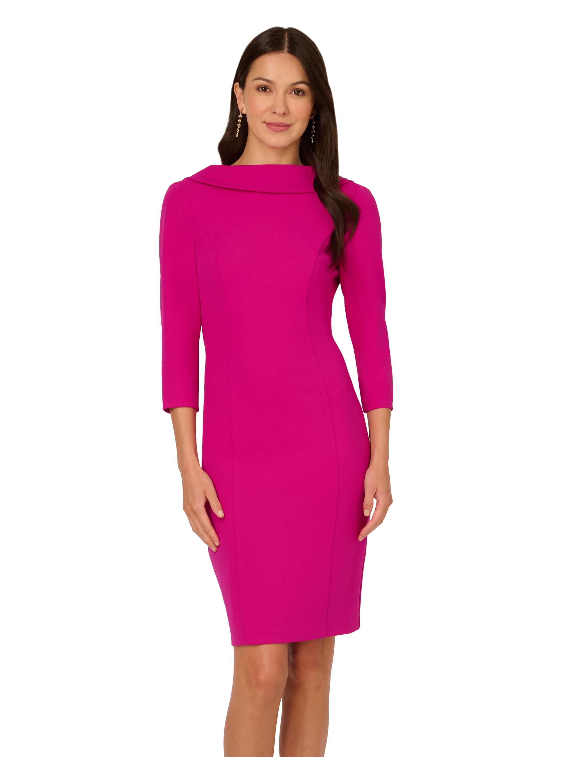 Rolled Neck Crepe Midi Dress