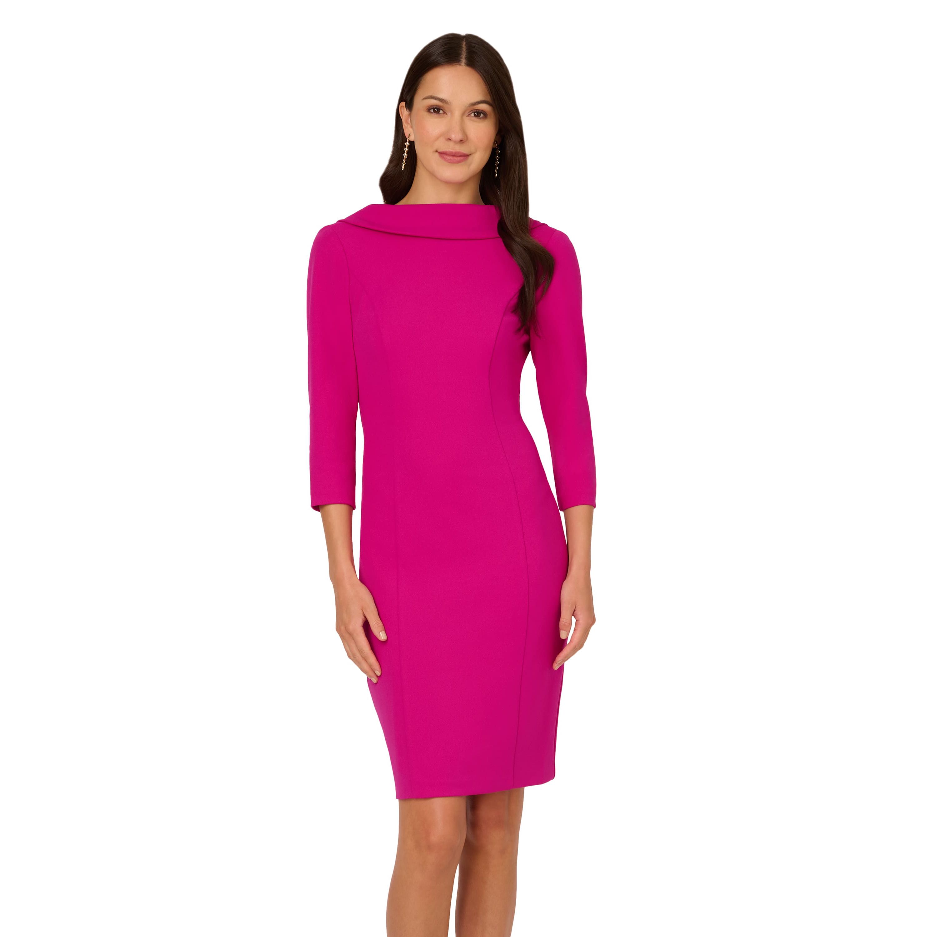Rolled Neck Crepe Midi Dress