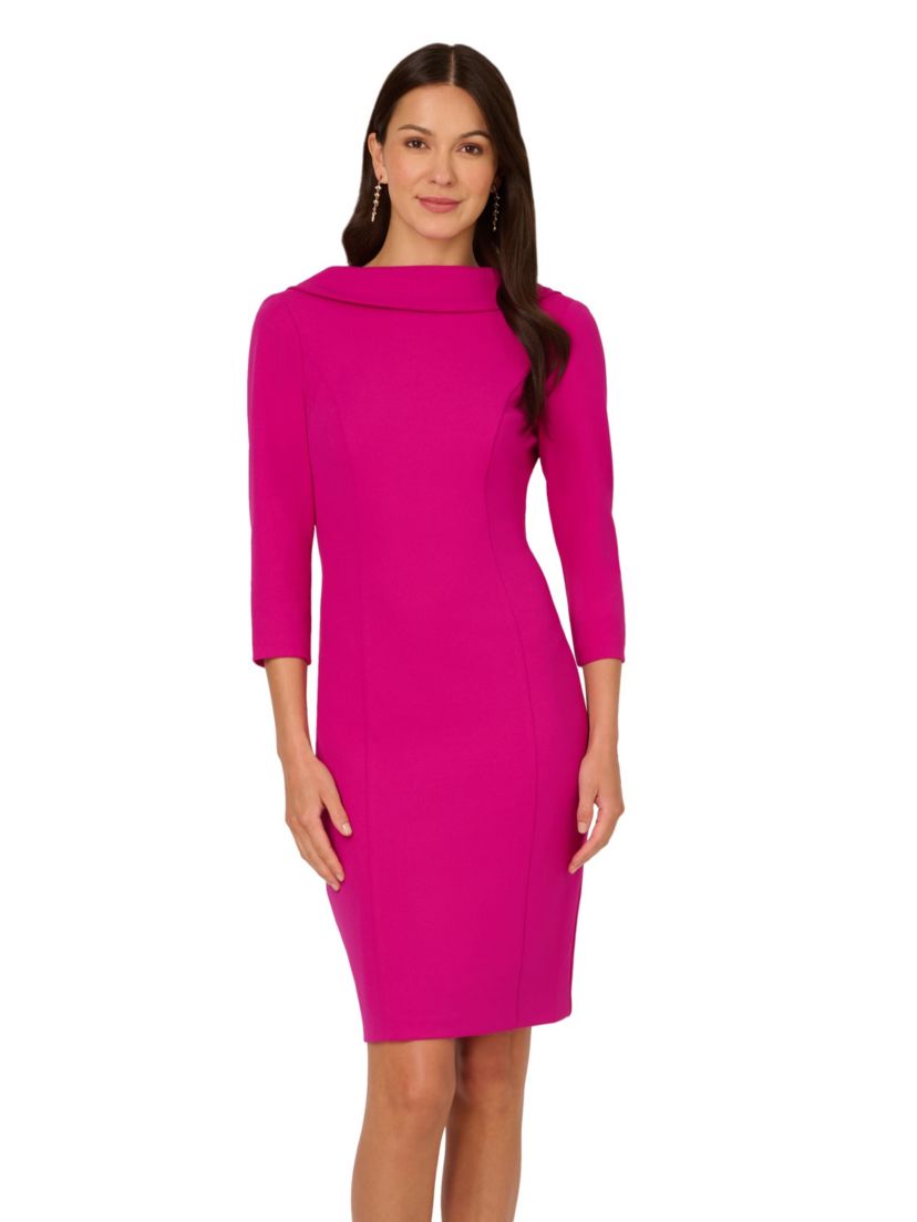 Rolled Neck Crepe Midi Dress
