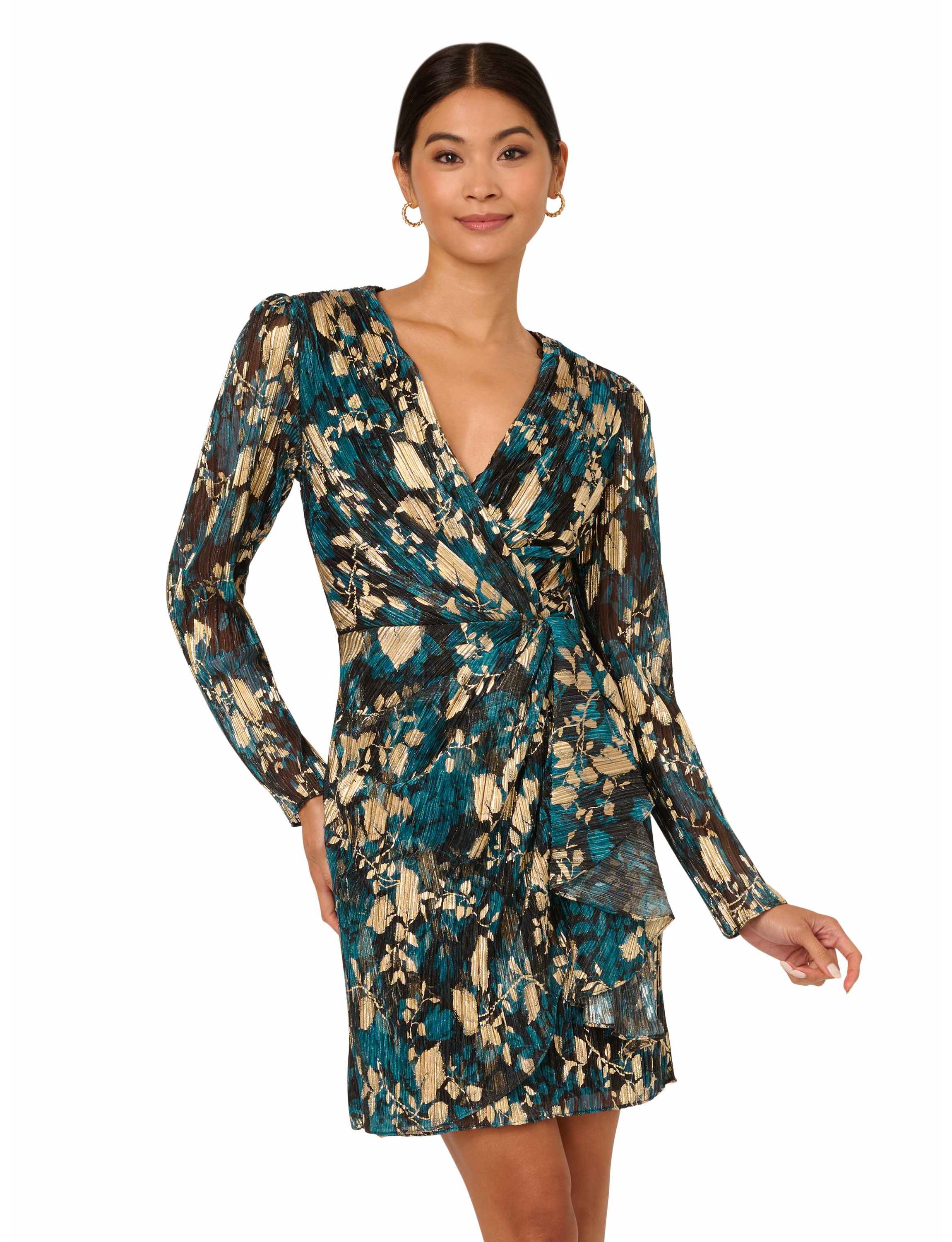 Crinkle Foil Wrap Dress