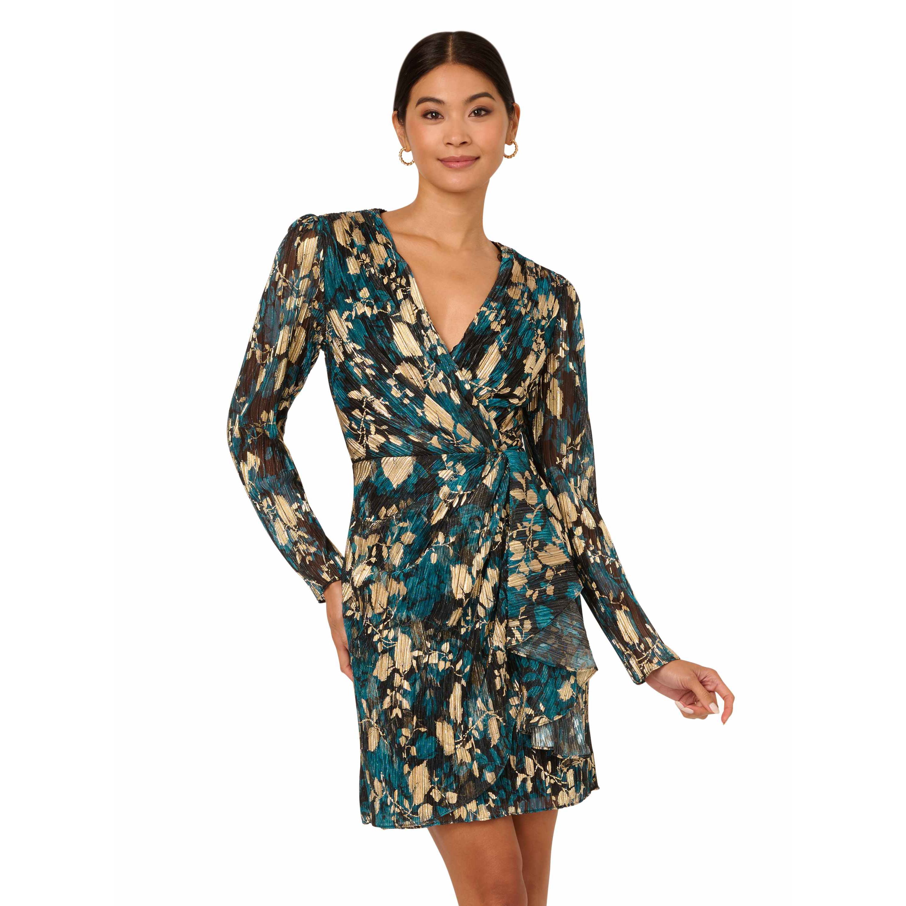 Crinkle Foil Wrap Dress