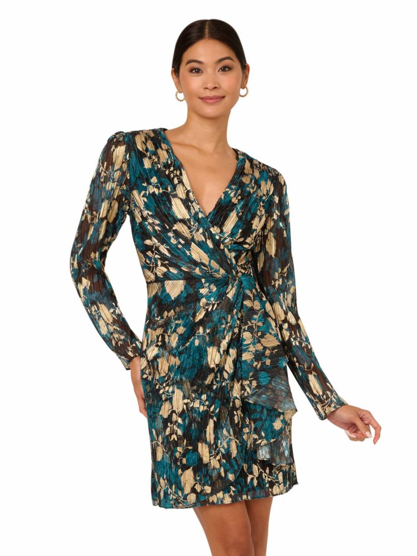 Crinkle Foil Wrap Dress