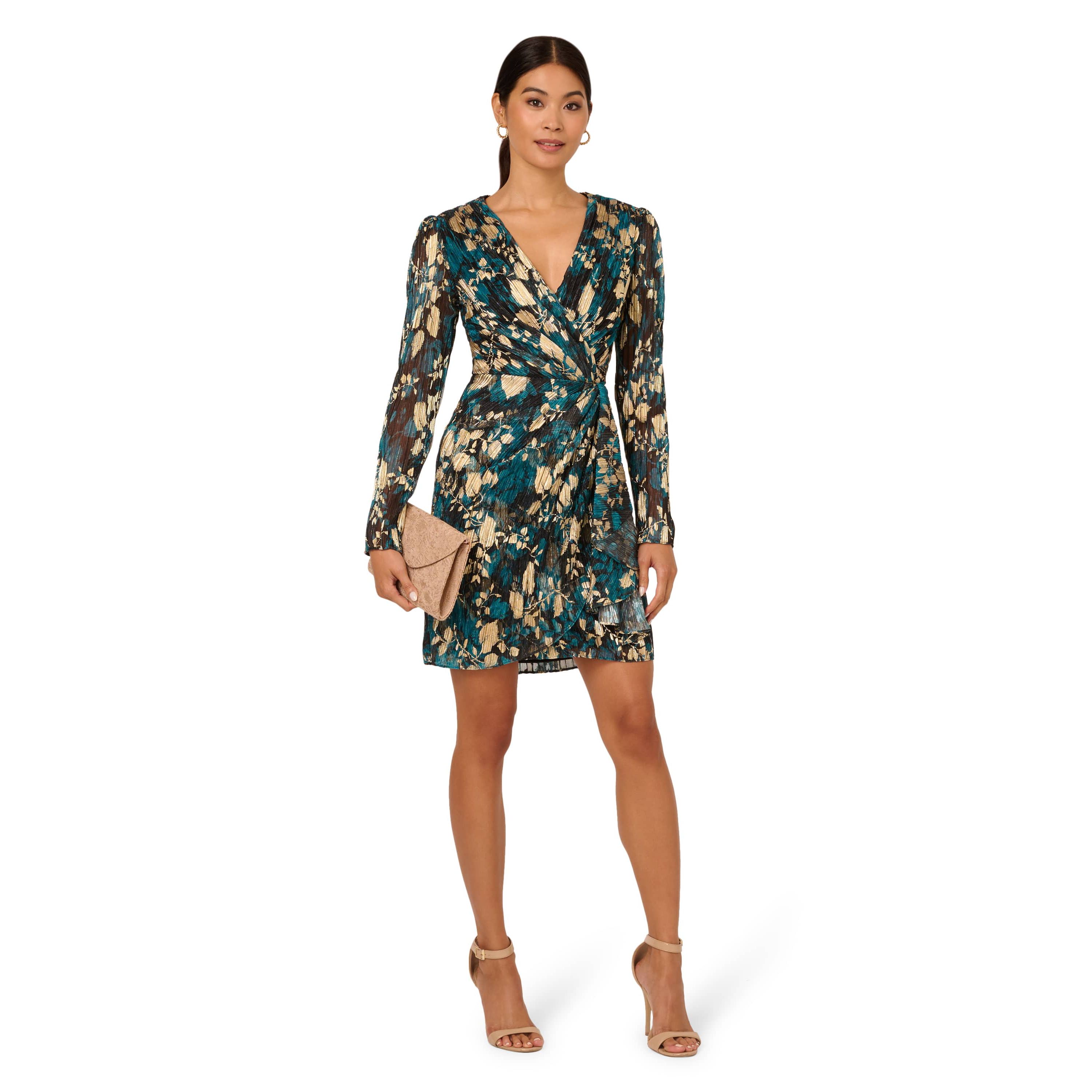 Crinkle Foil Wrap Dress