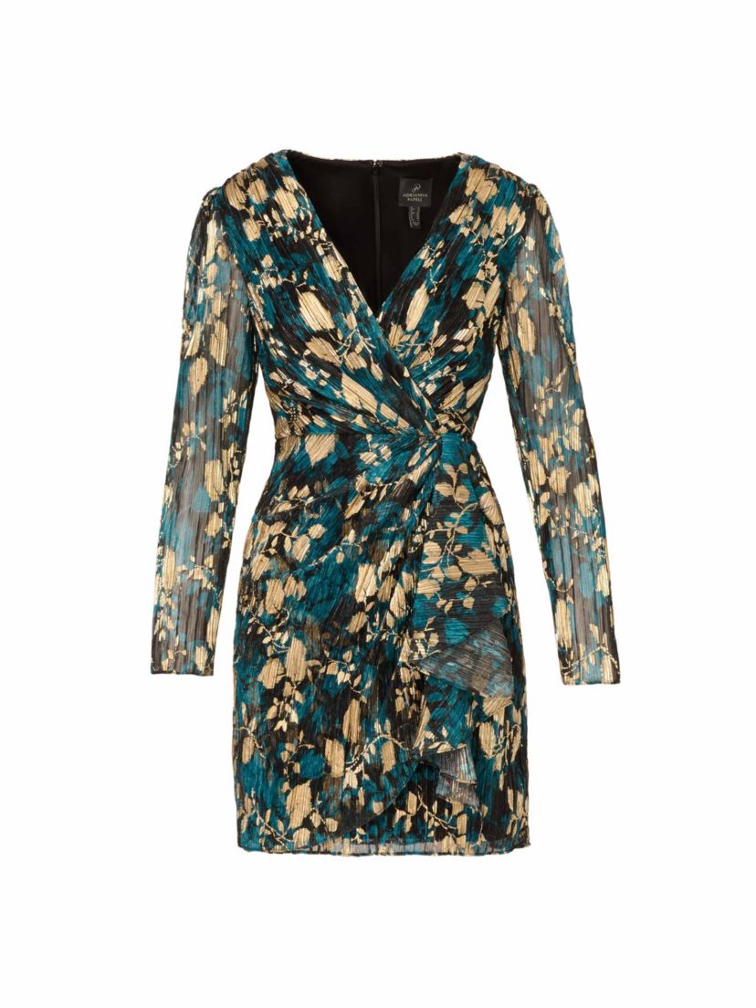 Crinkle Foil Wrap Dress