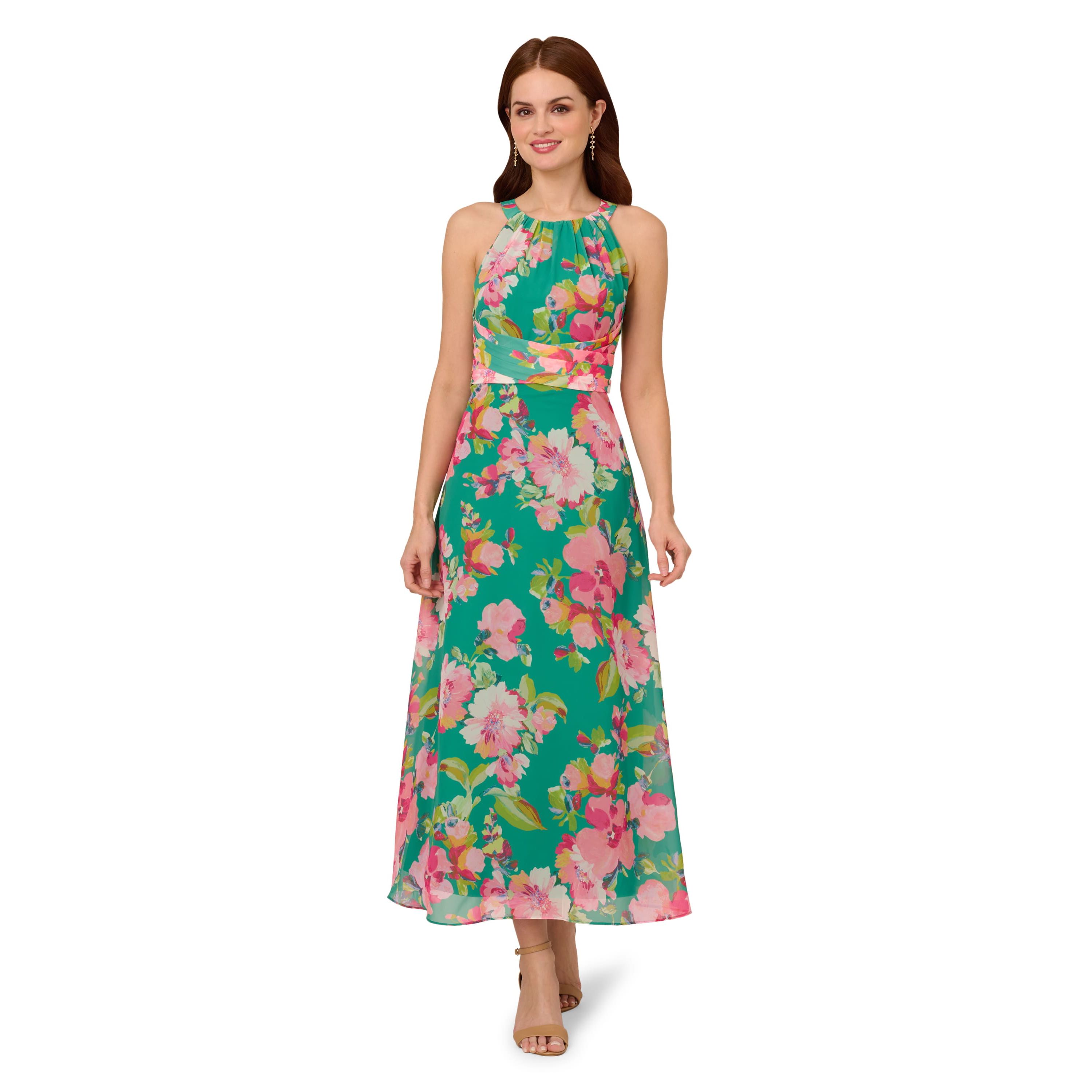 Floral Chiffon Halter Dress