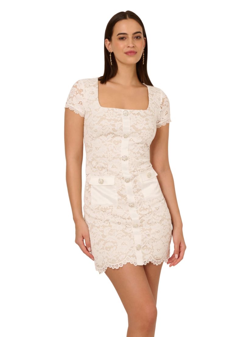 adrianna papell short dresses Women's Beaded Floral Dress, Gunmetal, 4 : Clothing, Shoes & Jewelry A tie front detail creates a defined waist Adrianna Papell Corded Lace Short
