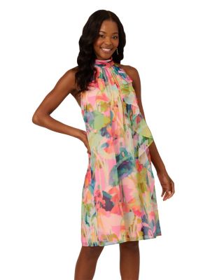 Adrianna Papell Women's Halter Sheath Short Dress, Pink, 8