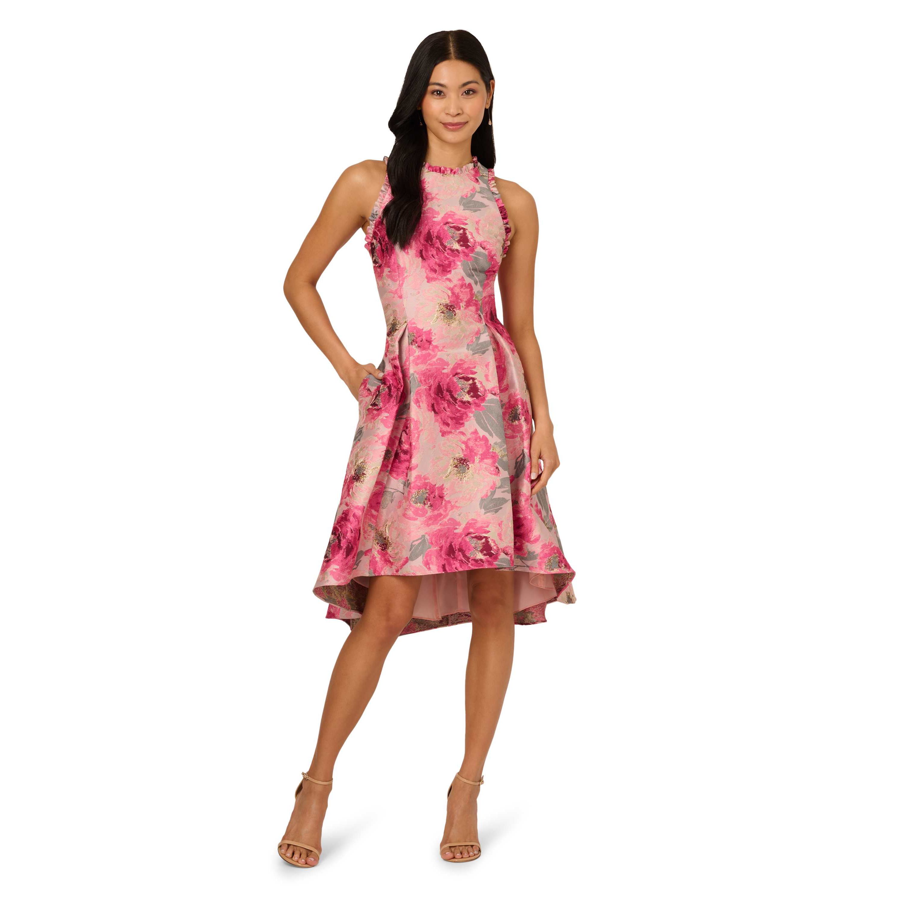 High Lo Jacquard Midi Dress