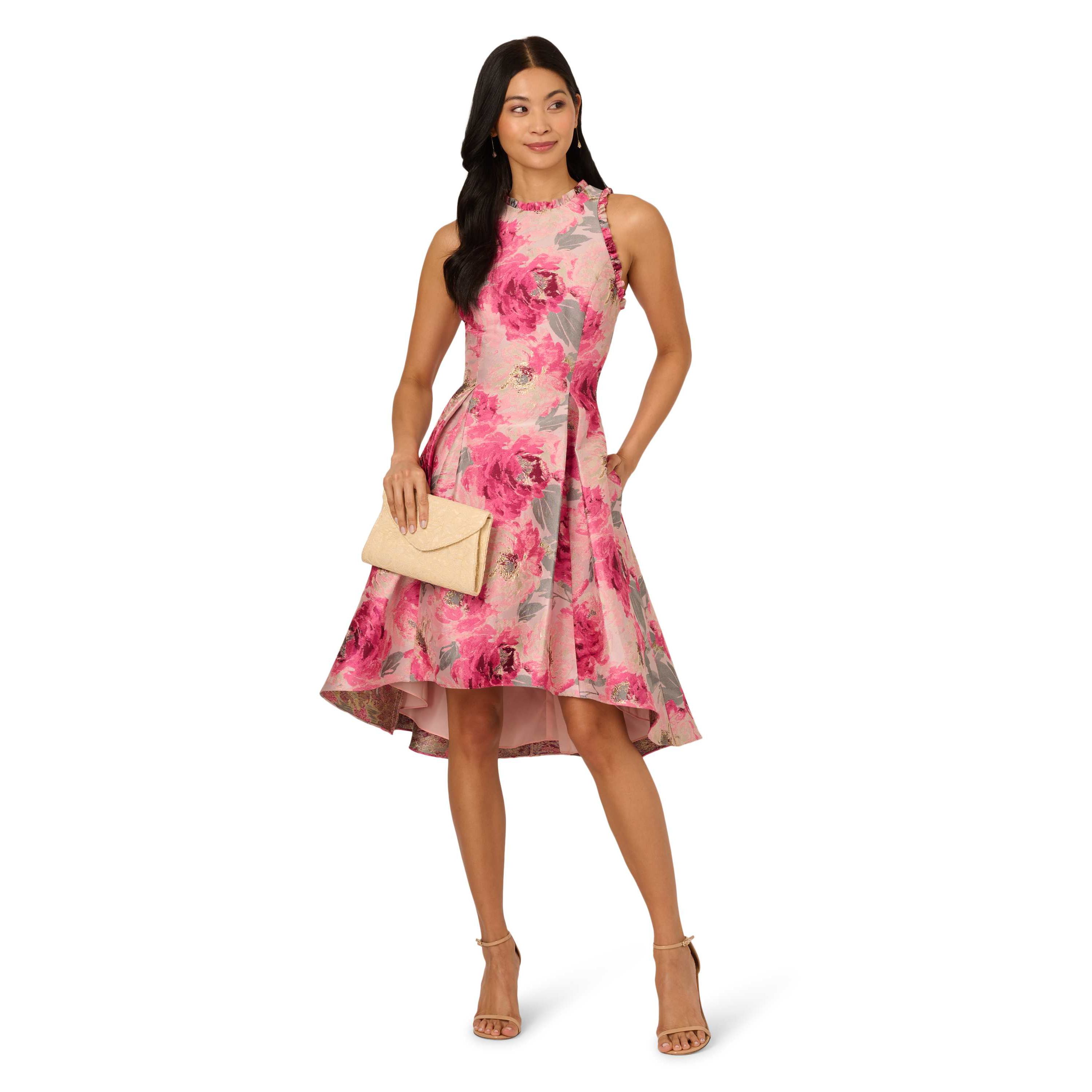 High Lo Jacquard Midi Dress