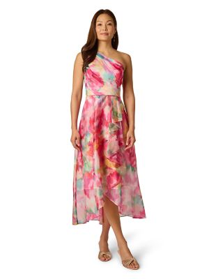 Adrianna Papell Women's Printed High-Low Dress, Ivory, 8