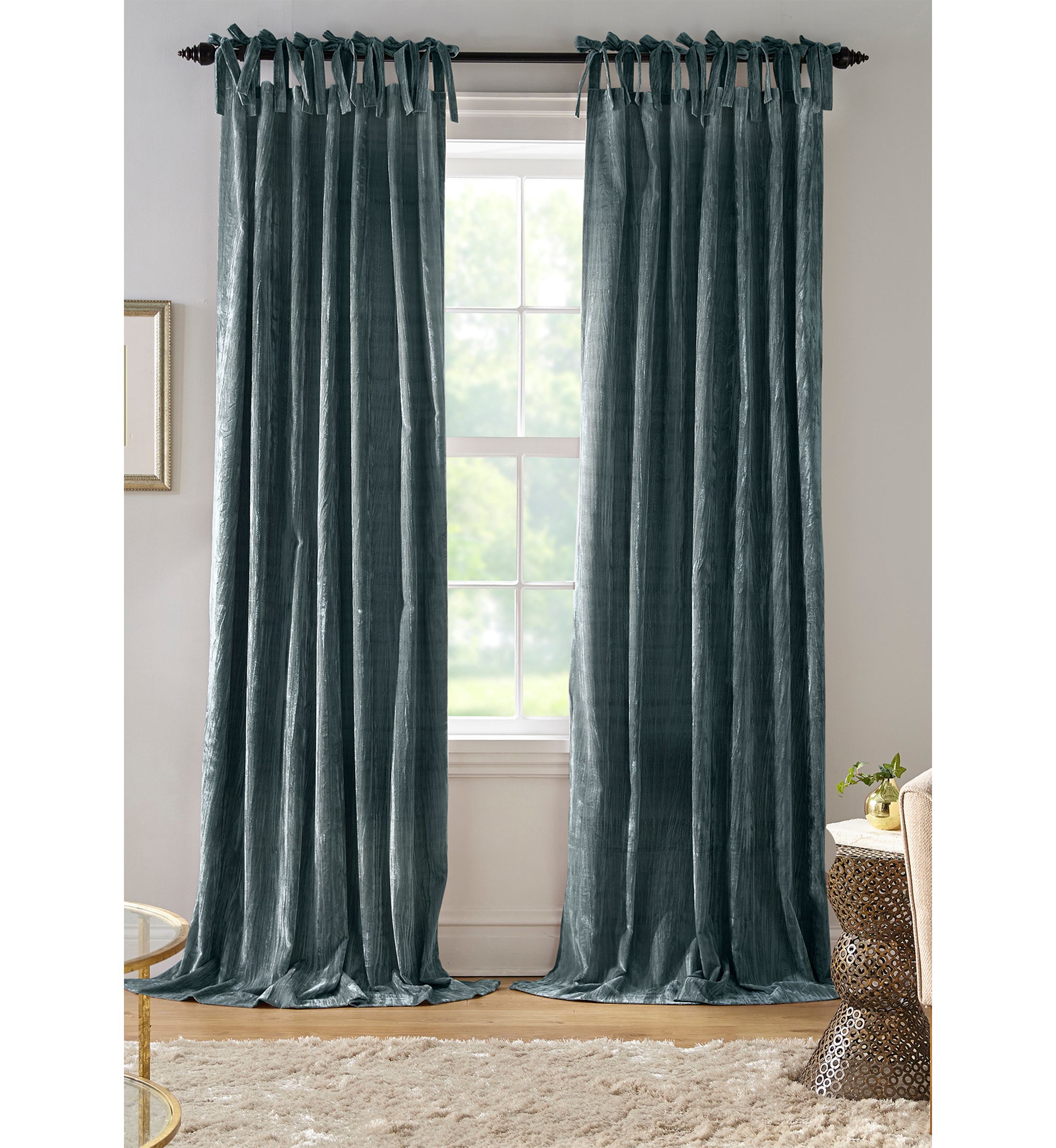 Korena Rustic Vogue Tie Top Crushed Velvet Window Curtain Panel