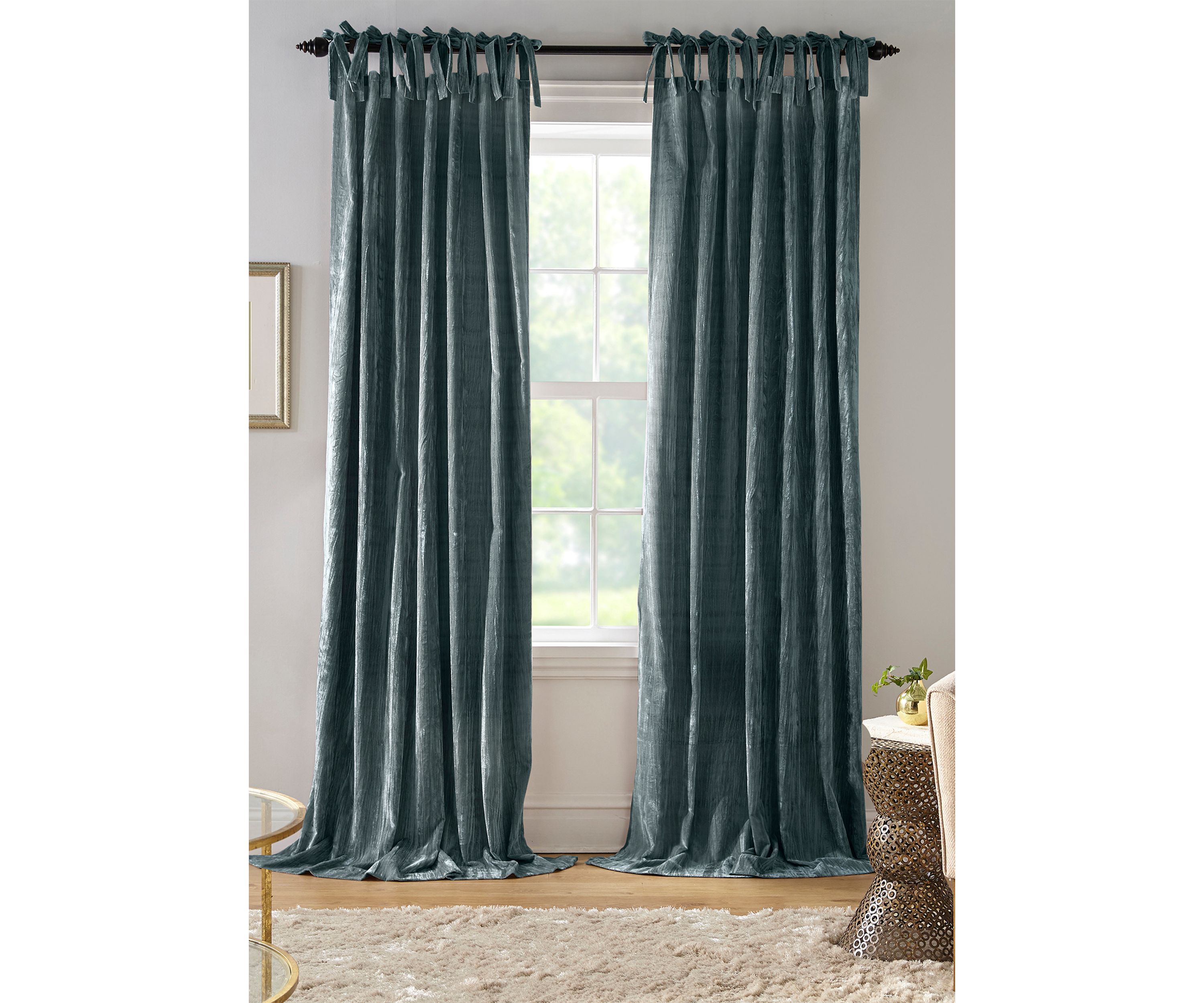 Korena Rustic Vogue Tie Top Crushed Velvet Window Curtain Panel