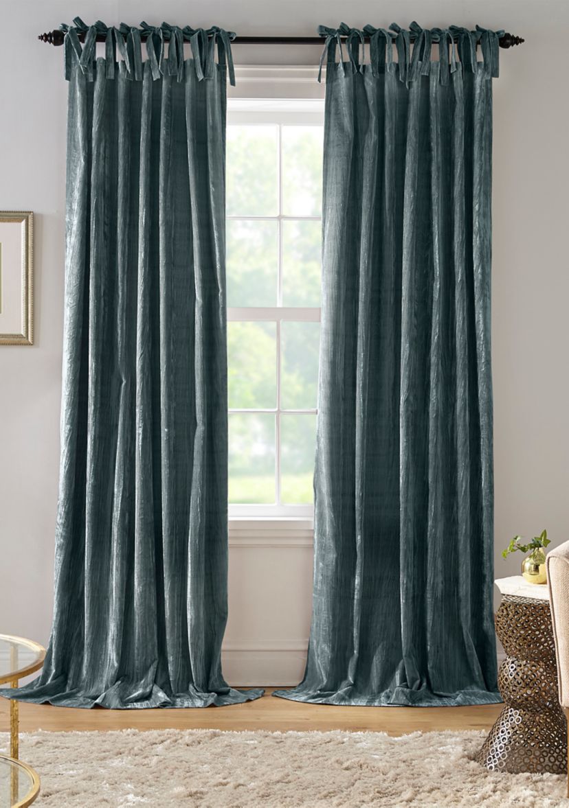 Korena Rustic Vogue Tie Top Crushed Velvet Window Curtain Panel