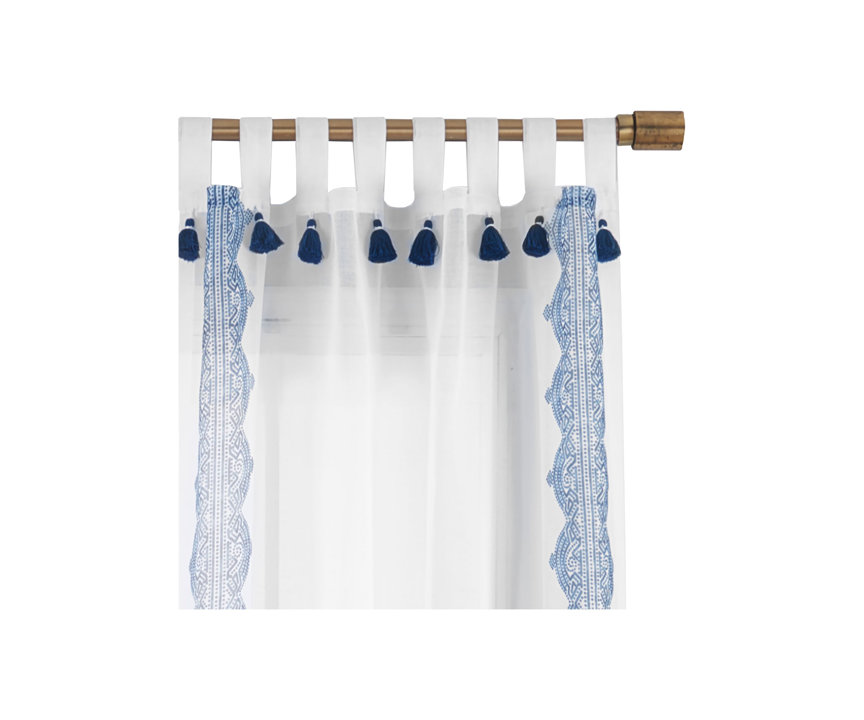 Shilo Boho Sheer Tab Top Window Curtain Panel with Tassels