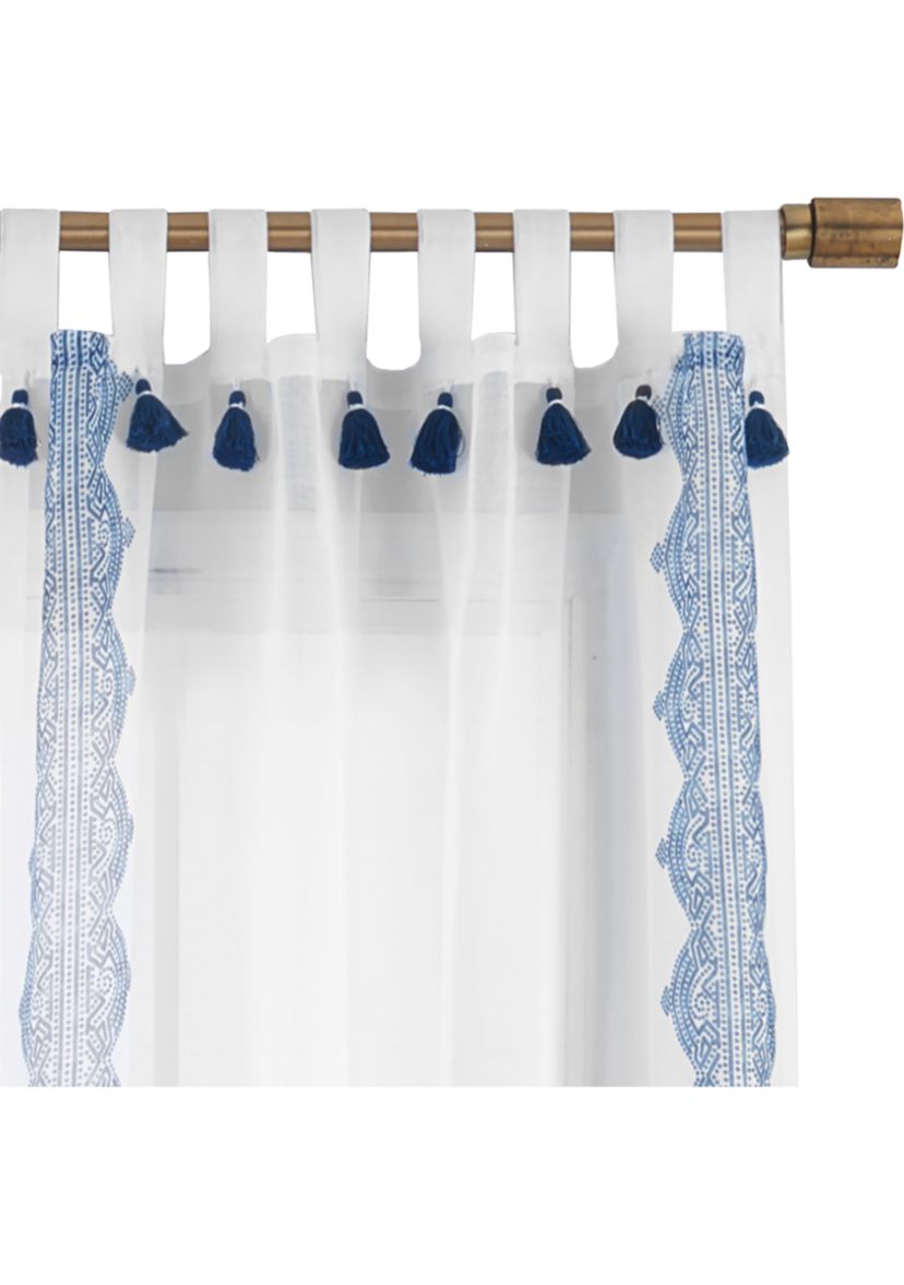 Shilo Boho Sheer Tab Top Window Curtain Panel with Tassels