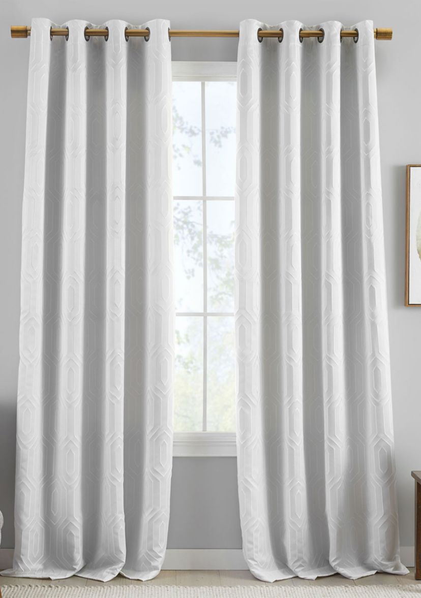 Huxley Geometric Blackout Embroidered Textured Window Curtain Panel