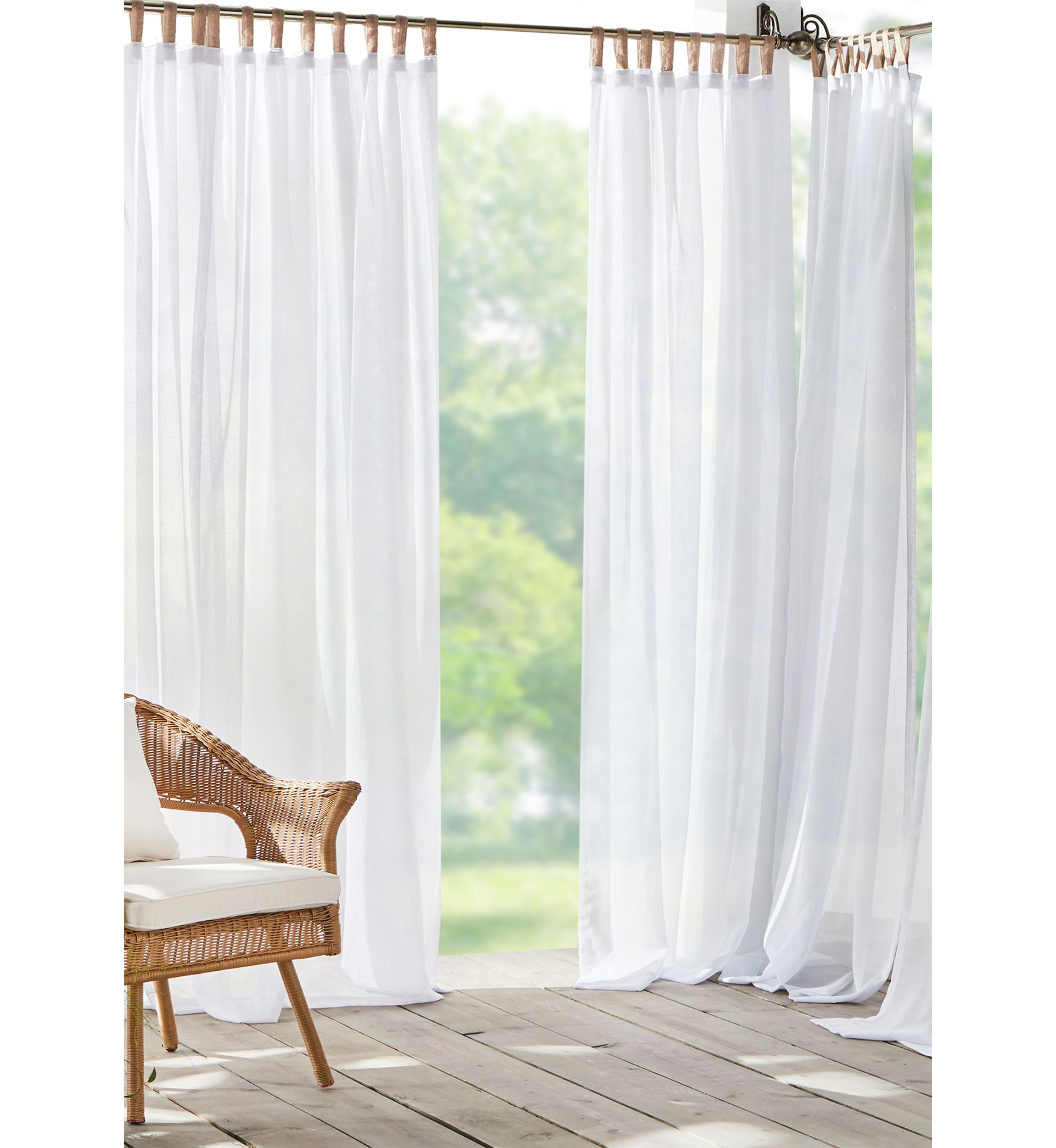 Darien Solid Indoor/Outdoor Sheer Adhesive Loop Tab Top Window Curtain Panel