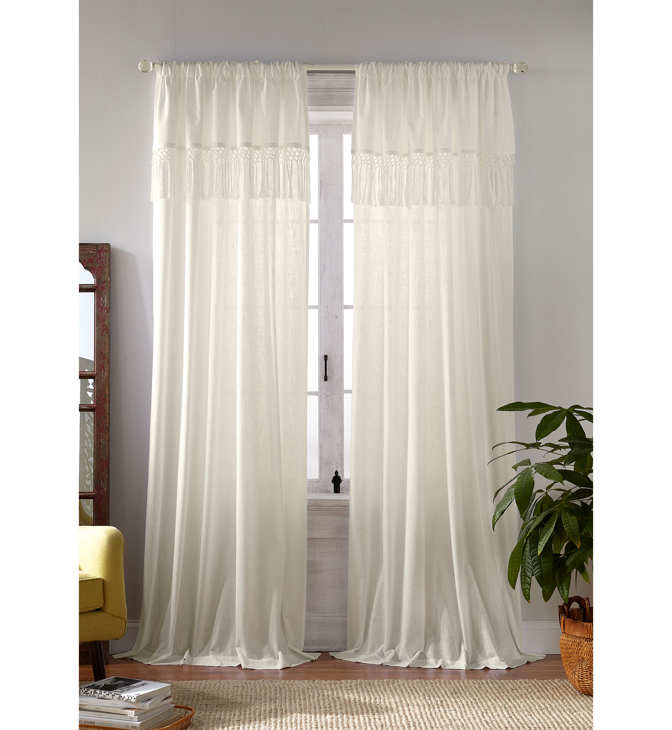 Calypso Macramé Tassel Cottage Core Semi Sheer Window Curtain Panel