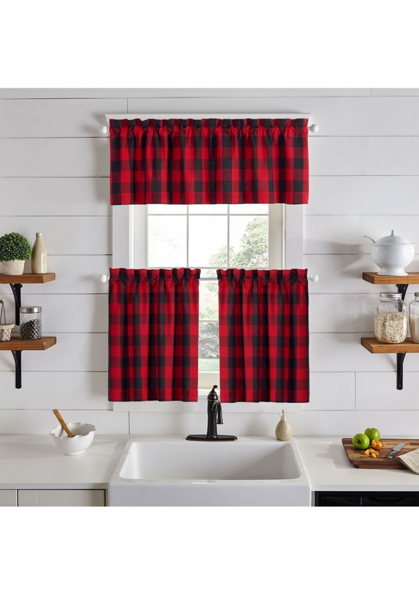 Farmhouse Red/Black Buffalo Check Kitchen Curtain Tiers, Set of 2