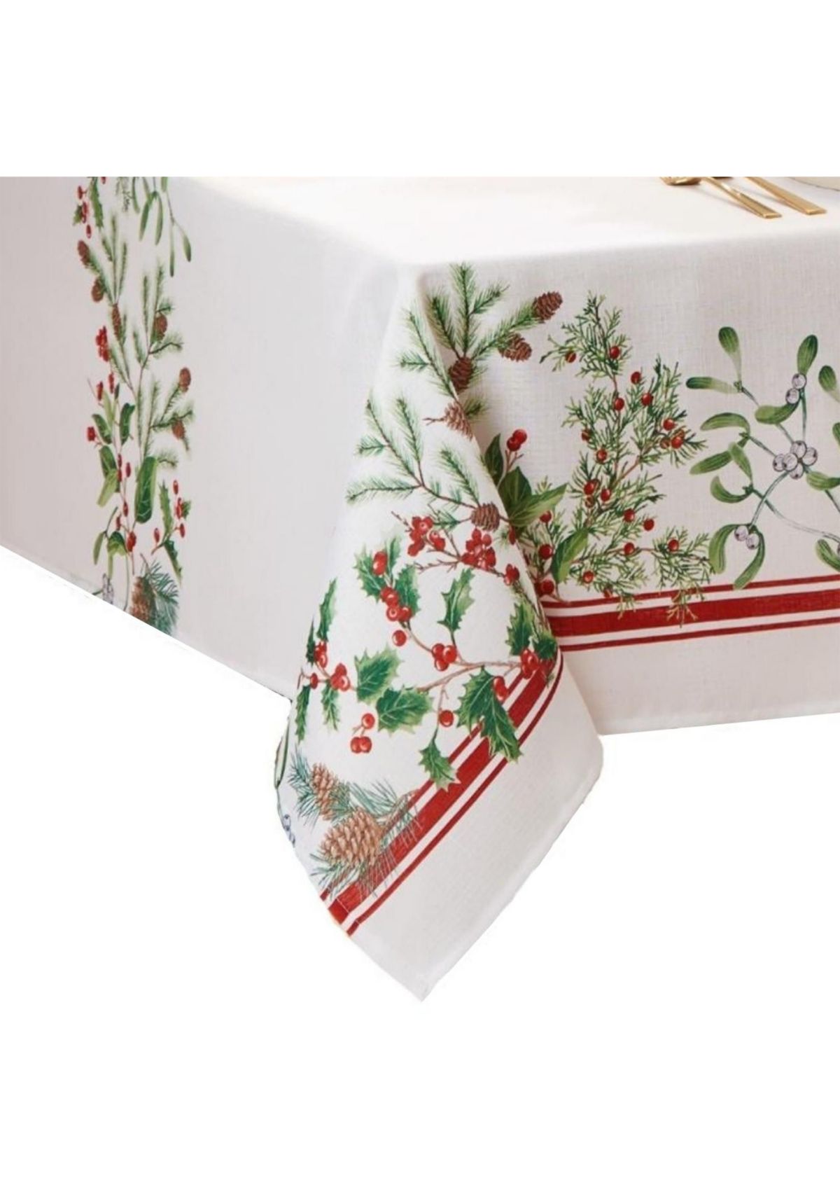 Winter Holiday Berry Fabric Rectangle Tablecloth