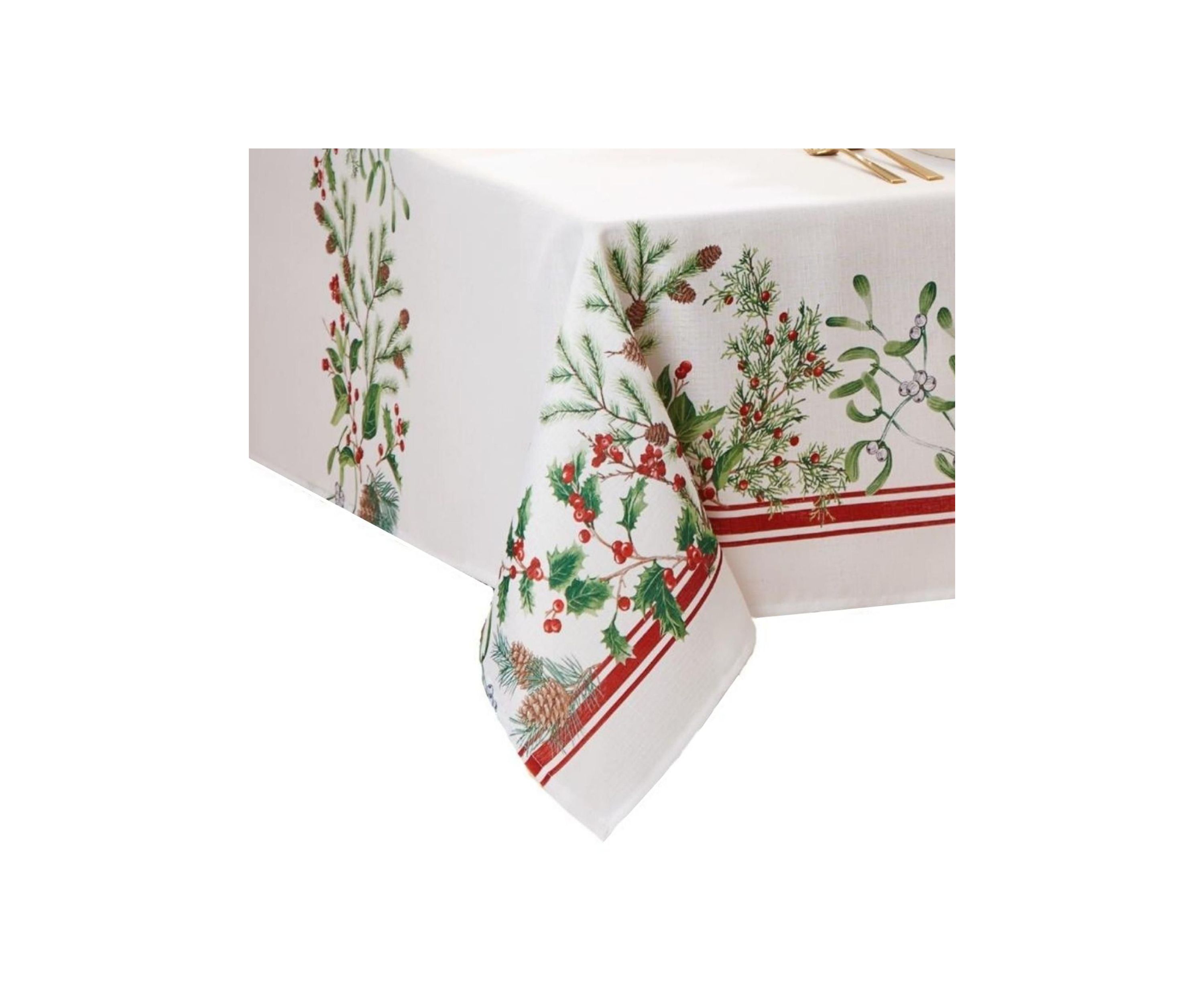 Winter Holiday Berry Fabric Rectangle Tablecloth