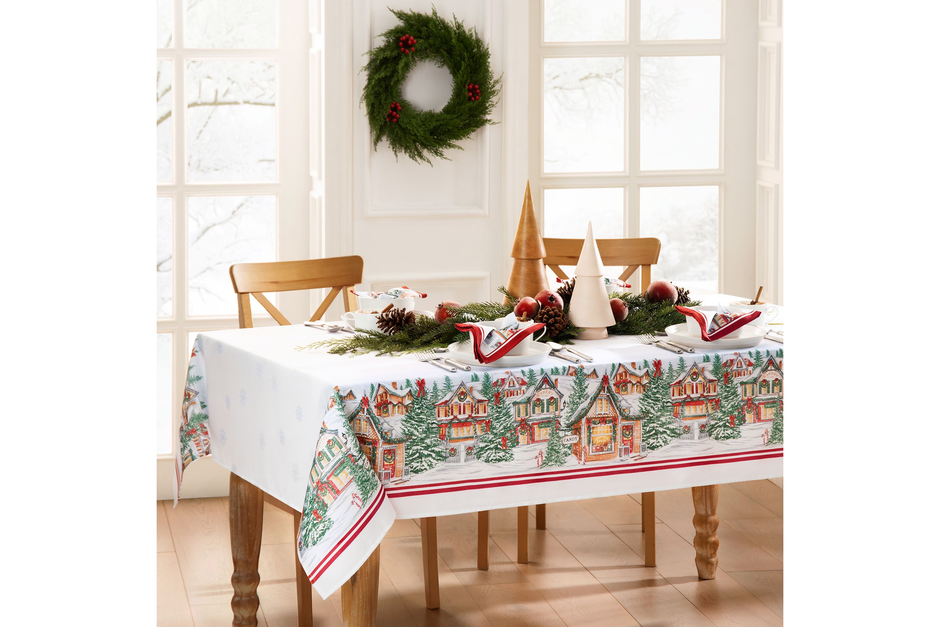 Storybook Christmas Village Holiday Rectangular Tablecloth