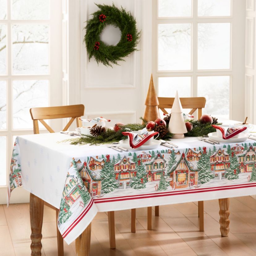 Storybook Christmas Village Holiday Rectangular Tablecloth