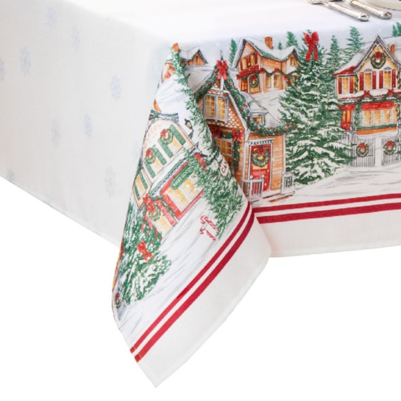 Storybook Christmas Village Holiday Rectangular Tablecloth