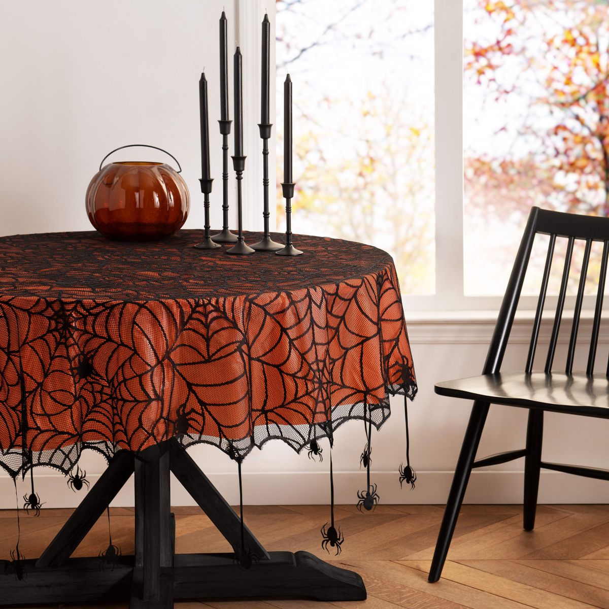 Crawling Halloween Spider Lace Lined Tablecloth