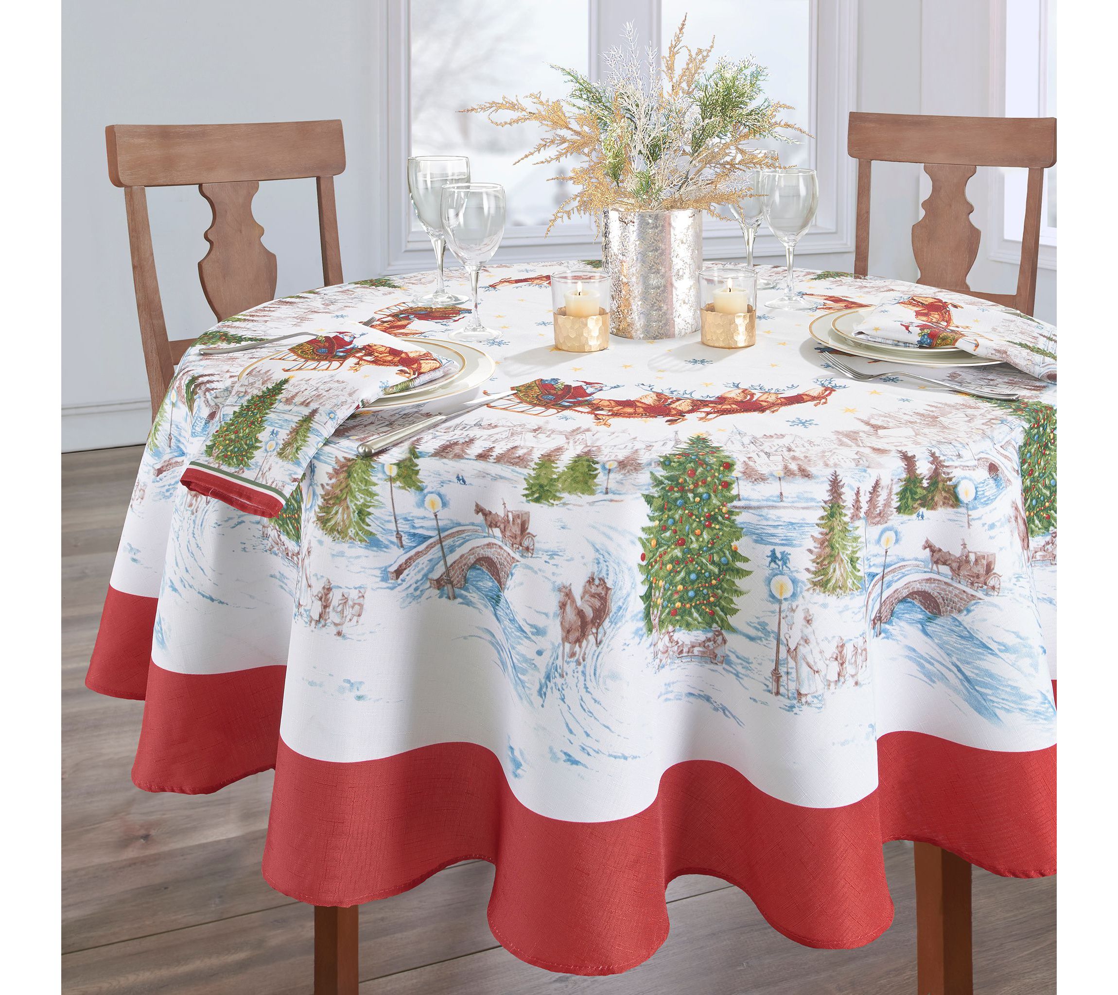 Santa’s Snowy Sleighride Tablecloth - Round/Oval