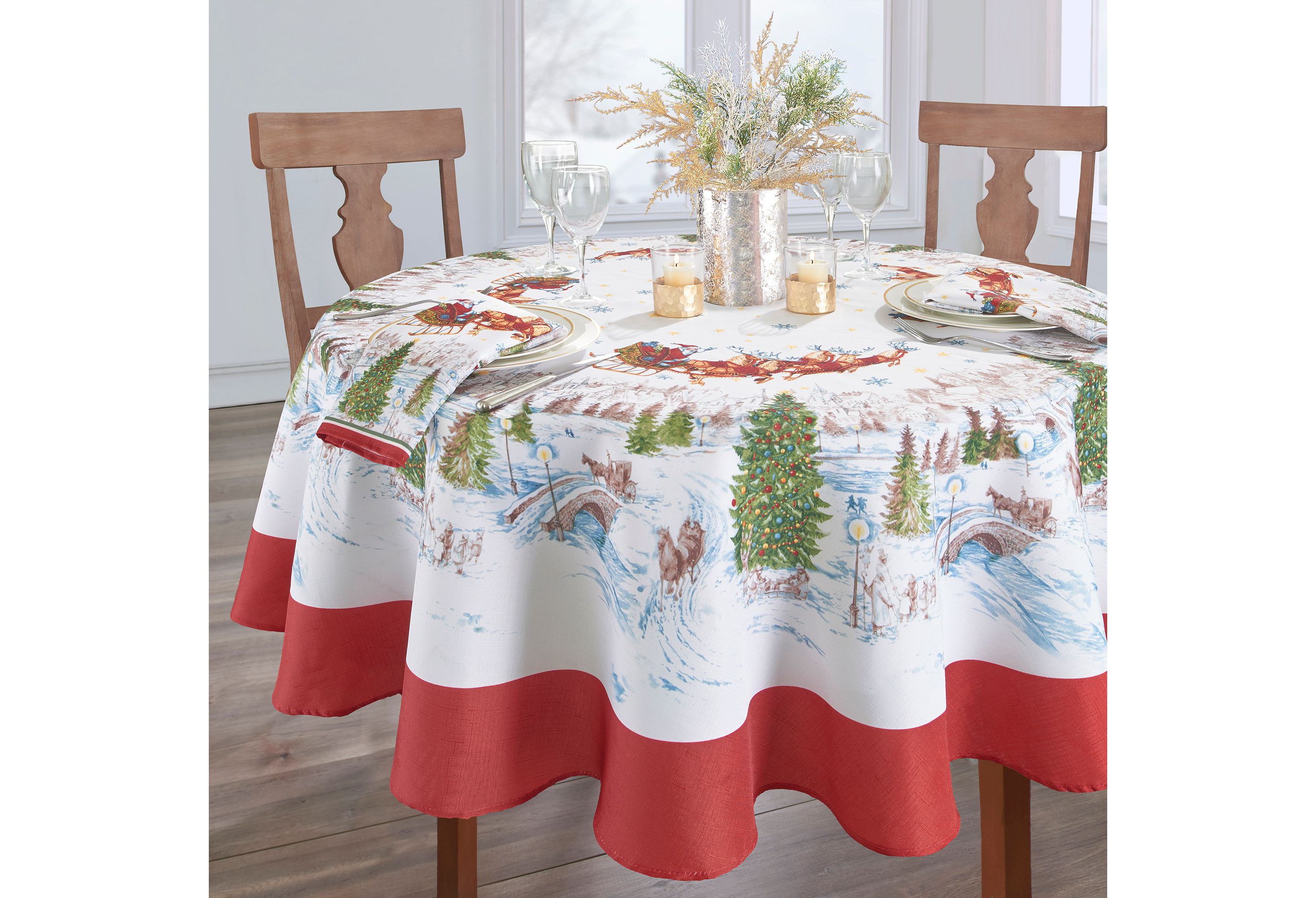 Santa’s Snowy Sleighride Tablecloth - Round/Oval