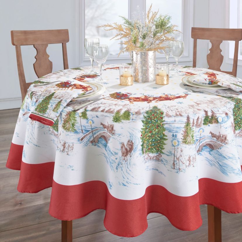 Santa’s Snowy Sleighride Tablecloth - Round/Oval
