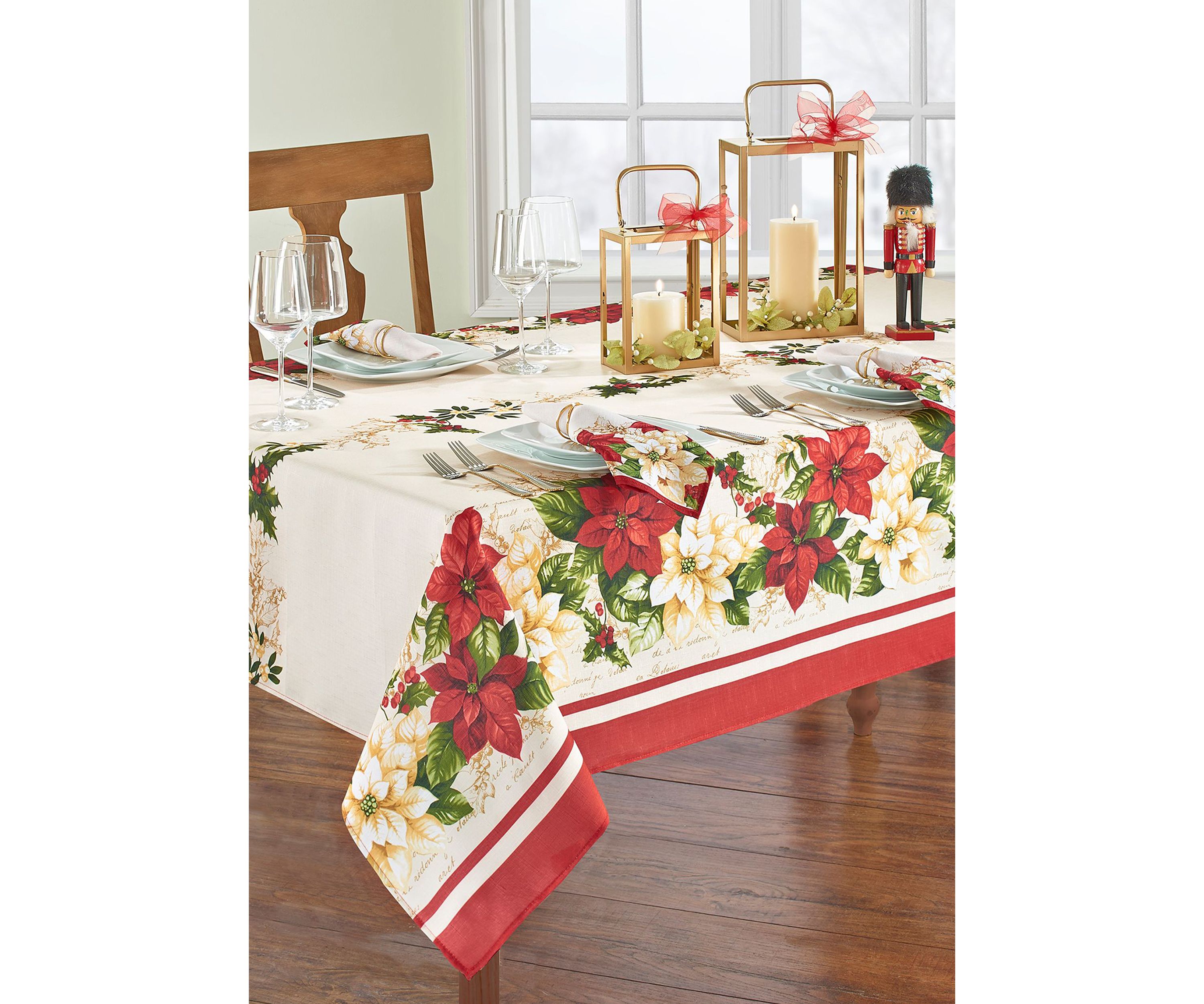 Red and White Poinsettias Rectangular Tablecloth