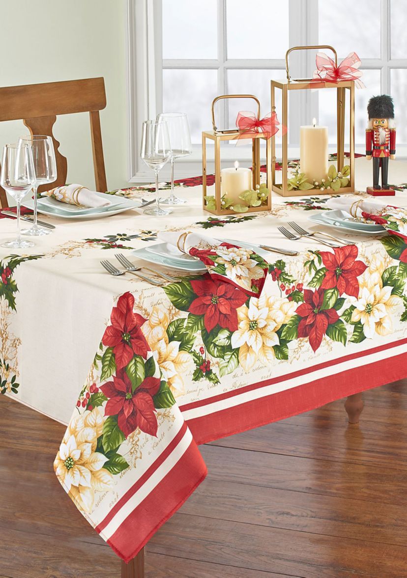Red and White Poinsettias Rectangular Tablecloth