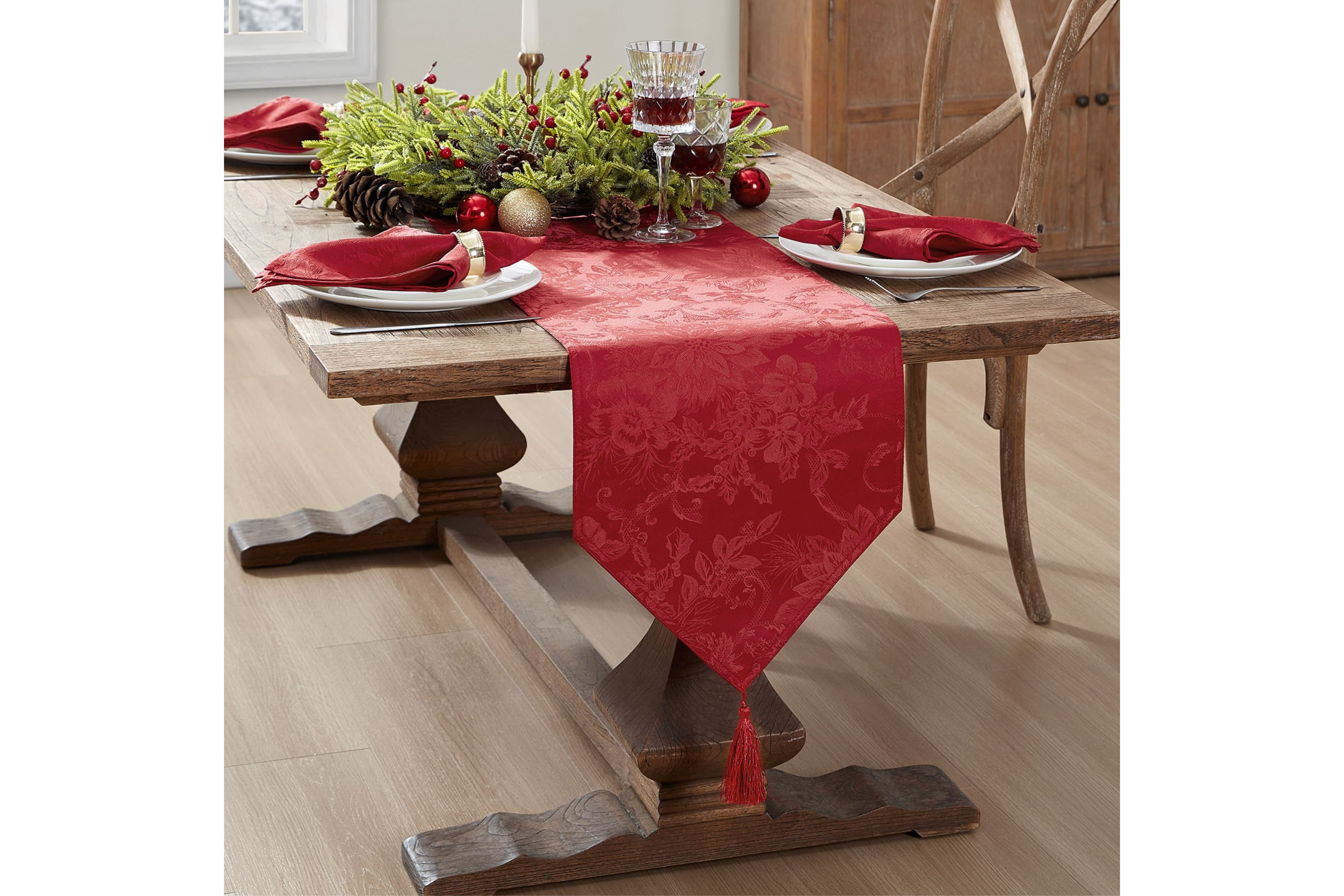 Poinsettia Elegance Jacquard Holiday Table Runner - 13" x 70"