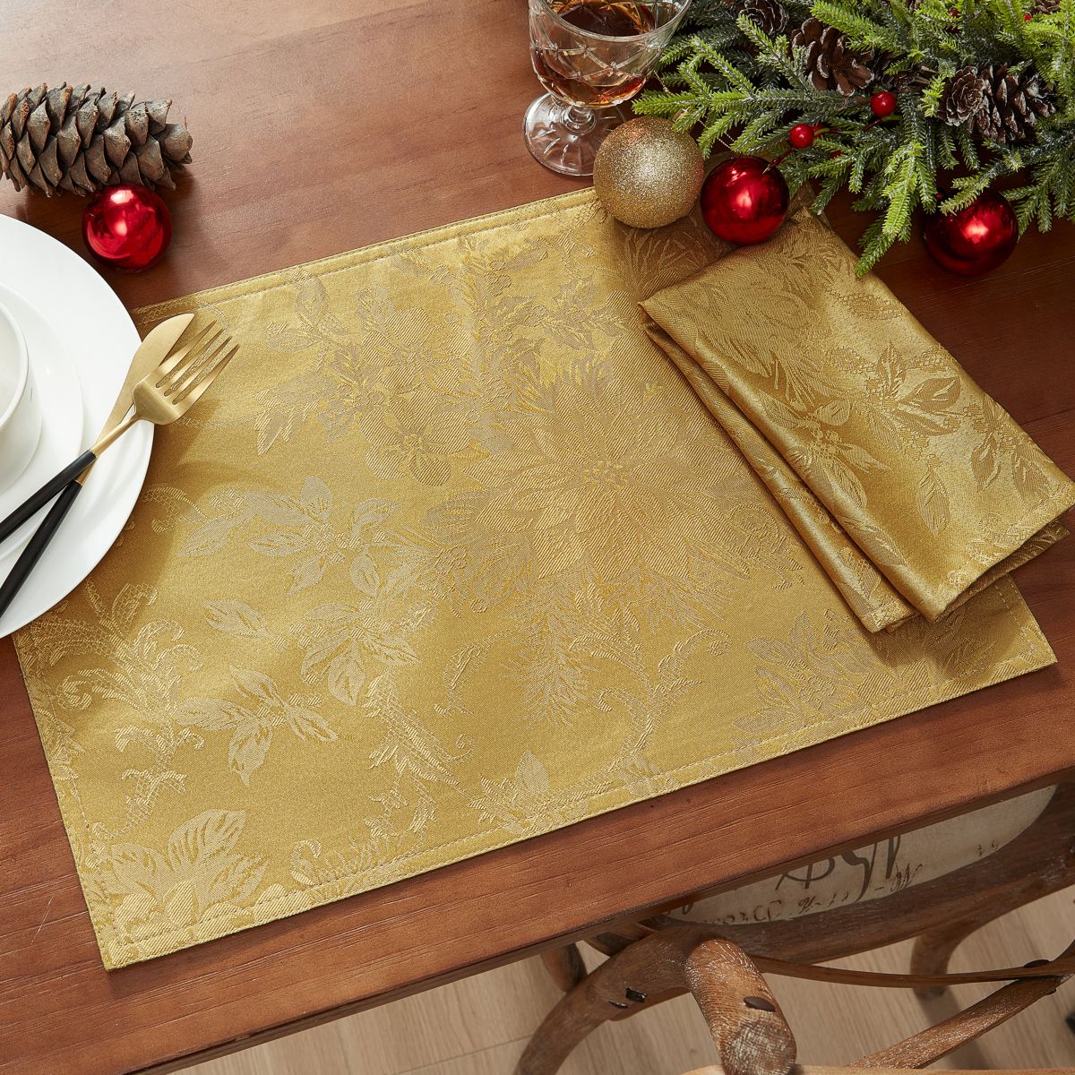 Poinsettia Elegance Jacquard Holiday Placemat - 13" x 19"