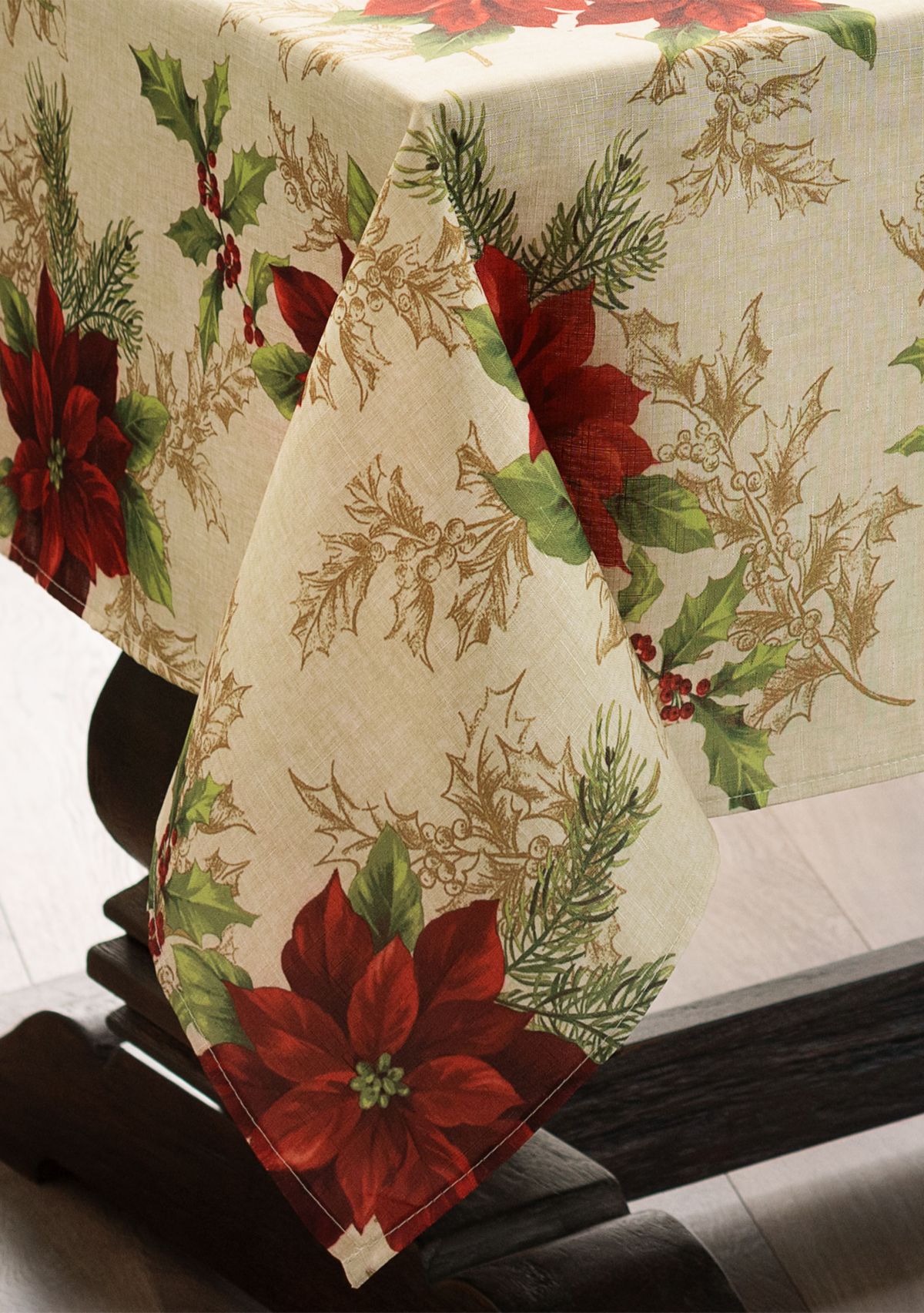 Festive Poinsettia Holiday Rectangular Fabric Tablecloth