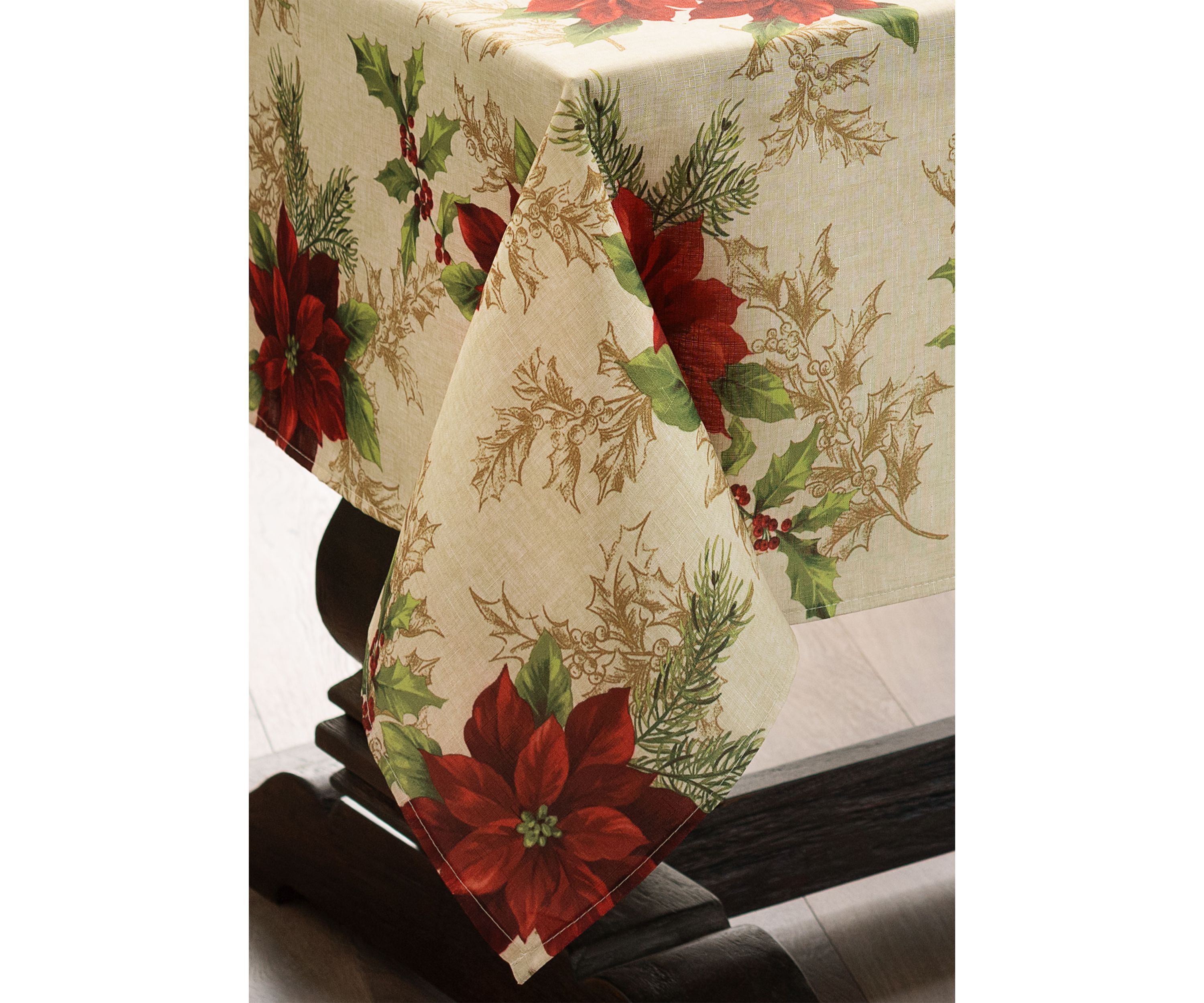 Festive Poinsettia Holiday Rectangular Fabric Tablecloth