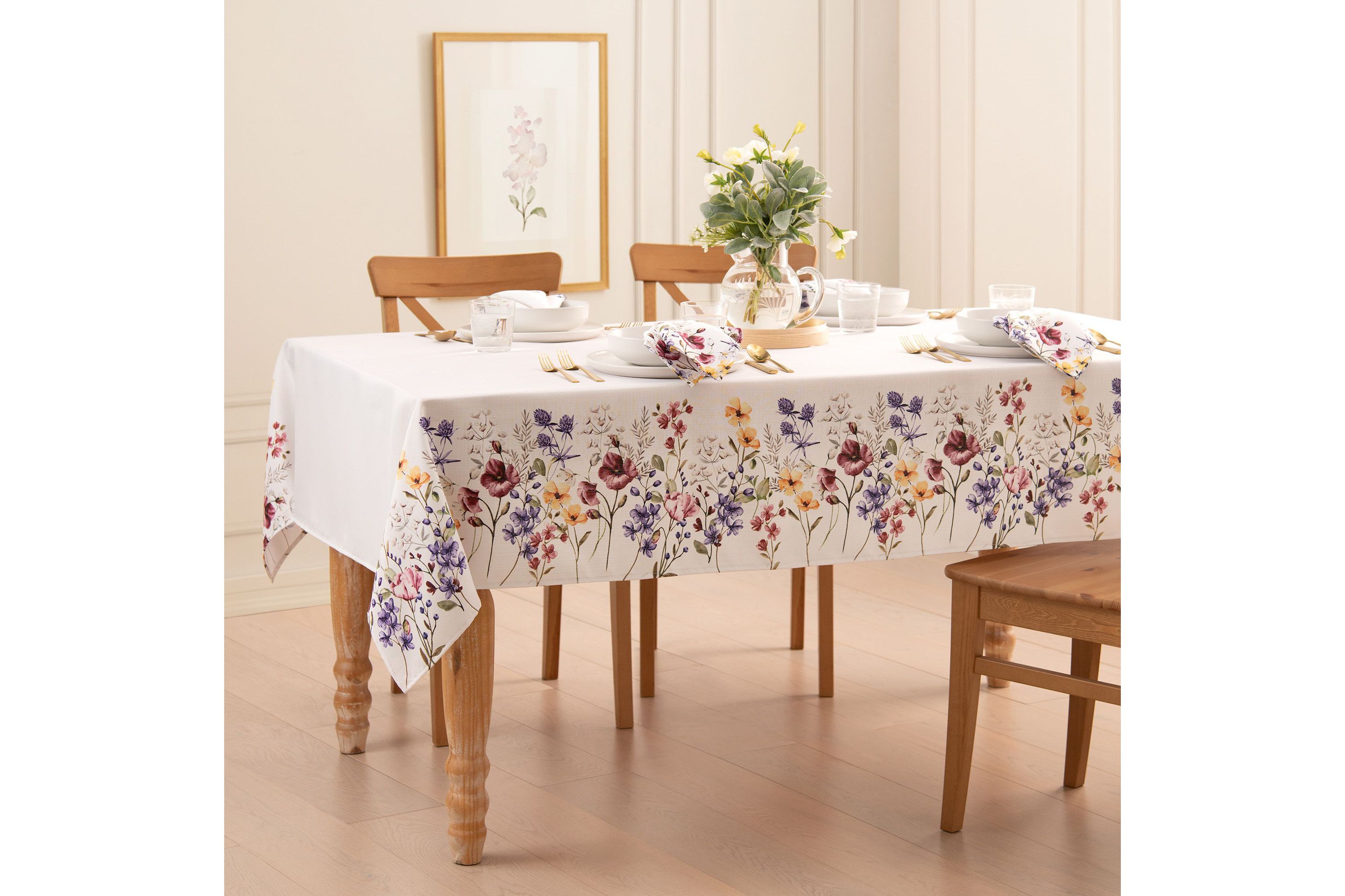 Poppy Wildflower Bordered Rectangular Tablecloth