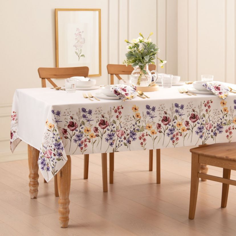 Poppy Wildflower Bordered Rectangular Tablecloth