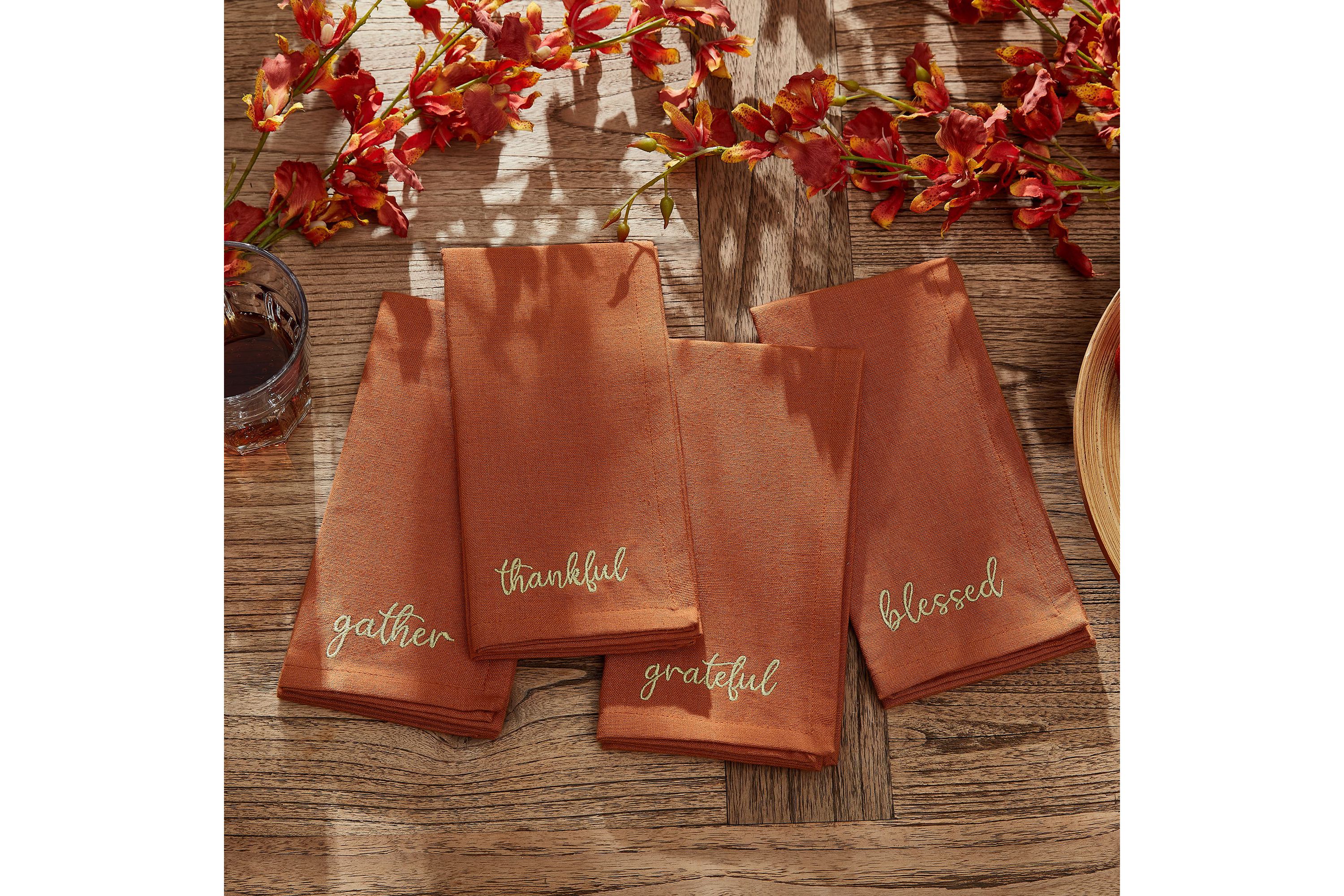 Harvest Sentiment Embroidered Napkins, Set of 4