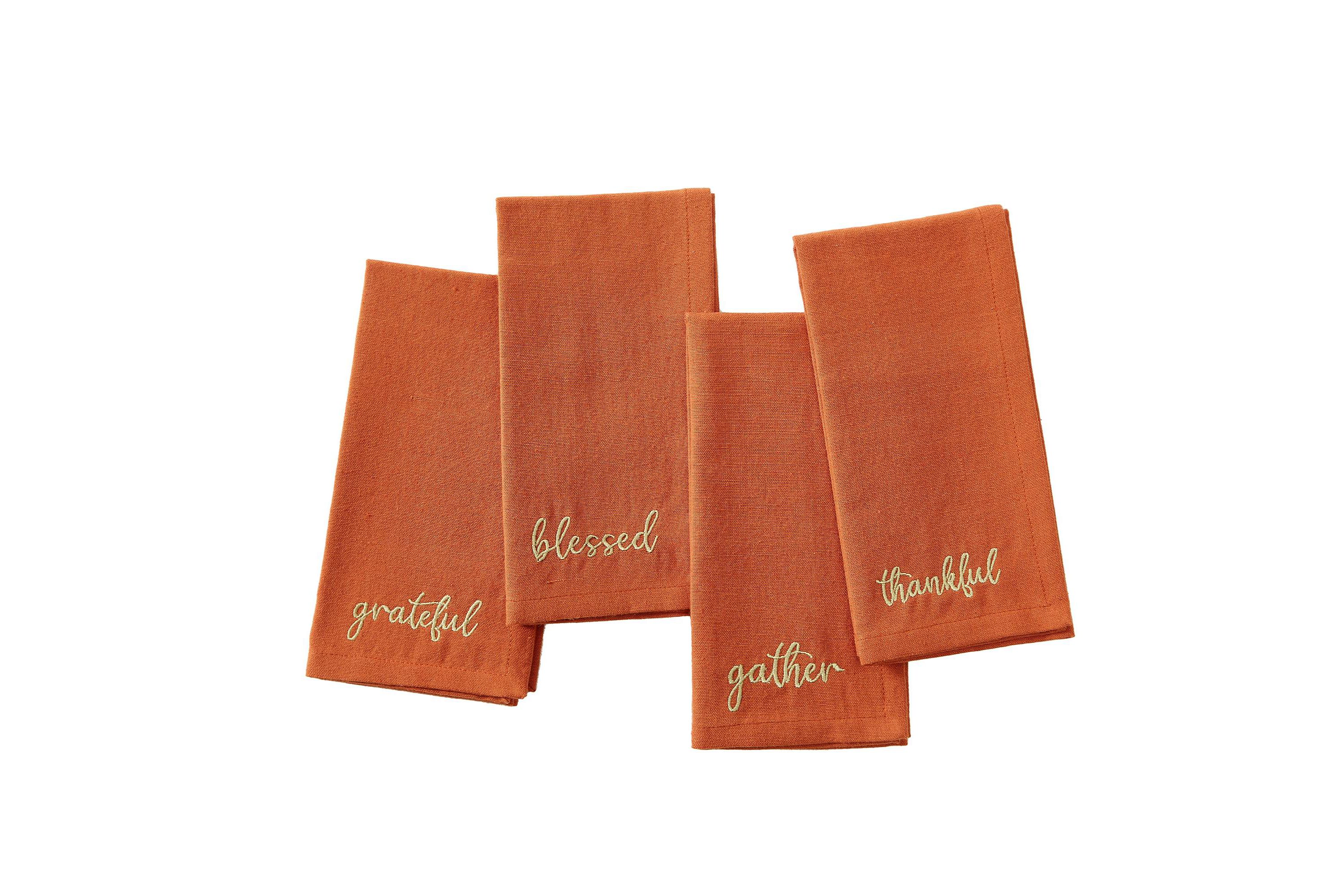 Harvest Sentiment Embroidered Napkins, Set of 4